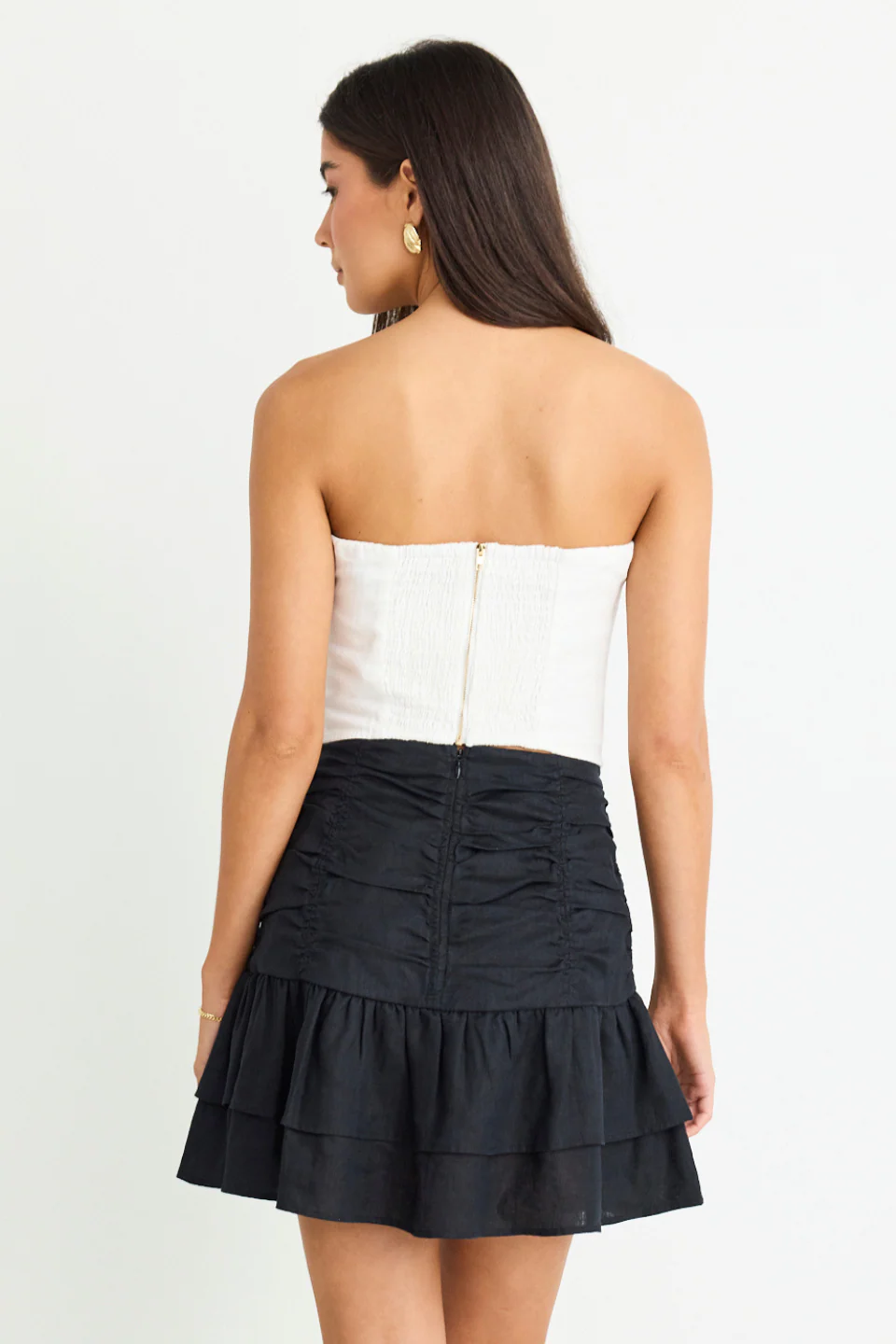 Ascend White Linen Strapless Rouched Top - Image 5