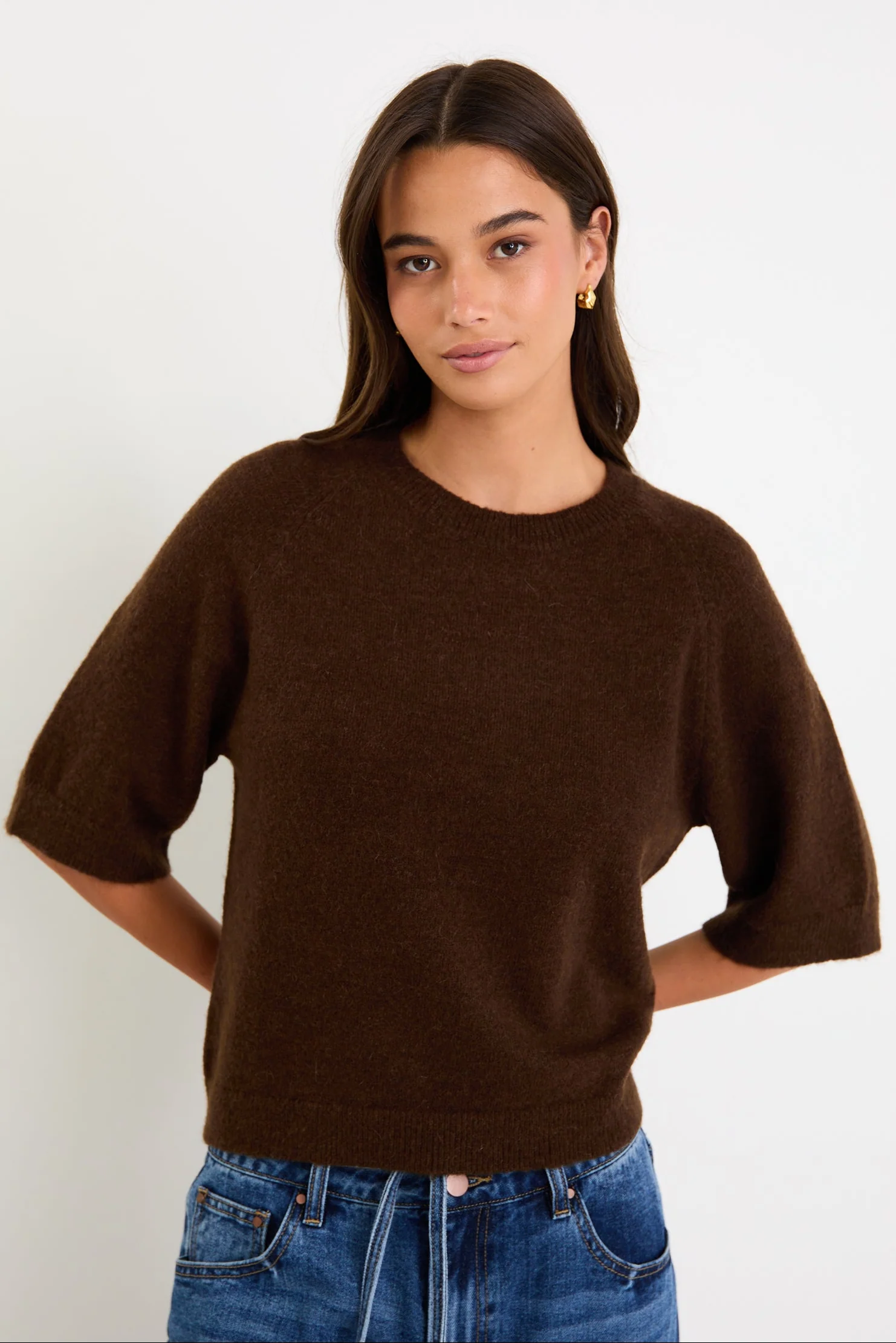 Assemble Chocolate Alpaca Blend Raglan Knit Tee - Image 6