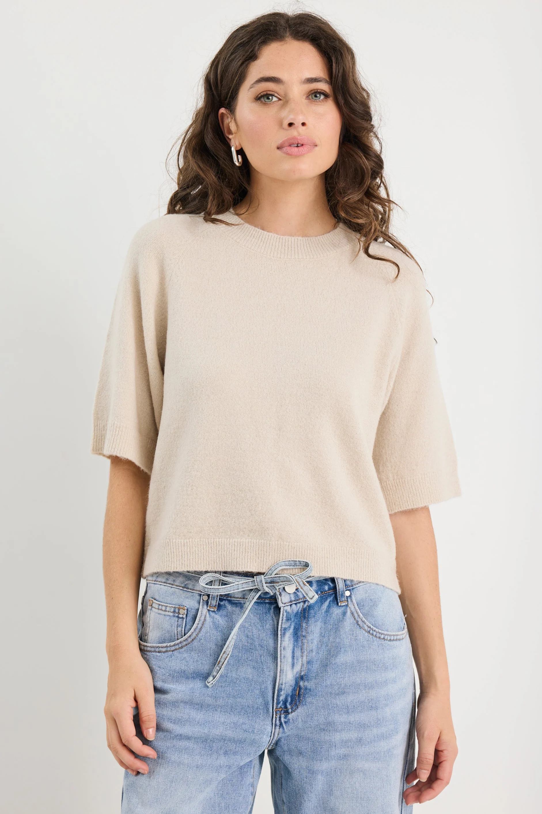 Assemble Oat Alpaca Blend Raglan Knit Tee - Image 2