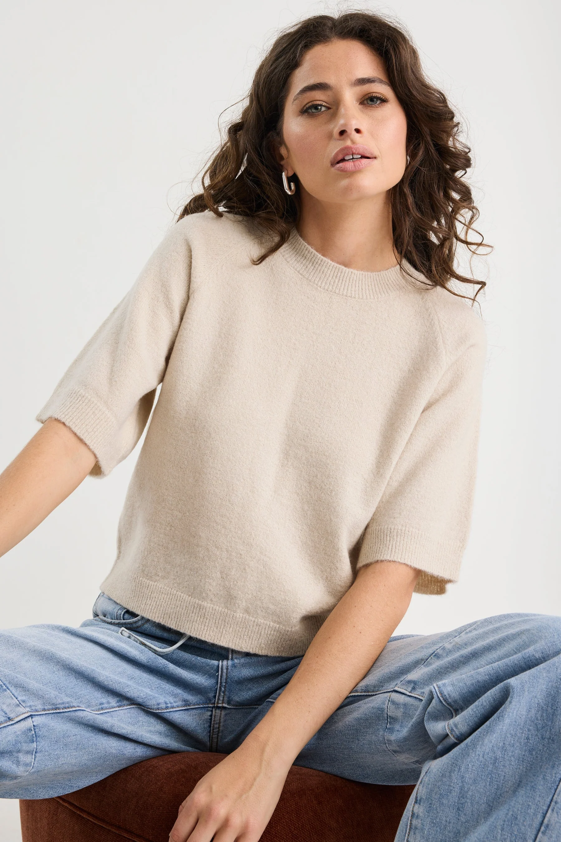 Assemble Oat Alpaca Blend Raglan Knit Tee - Image 4