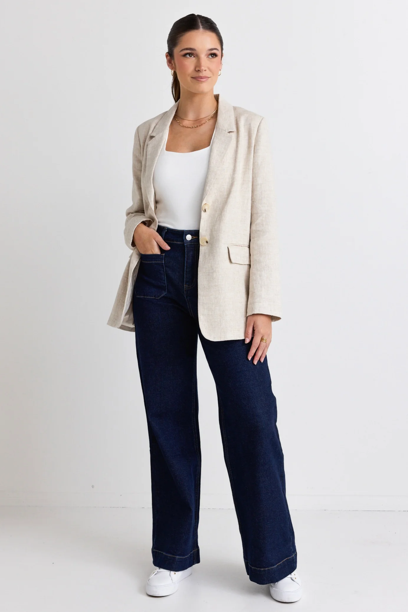Aster Natural Linen Single Breasted Longline Blazer - Image 6