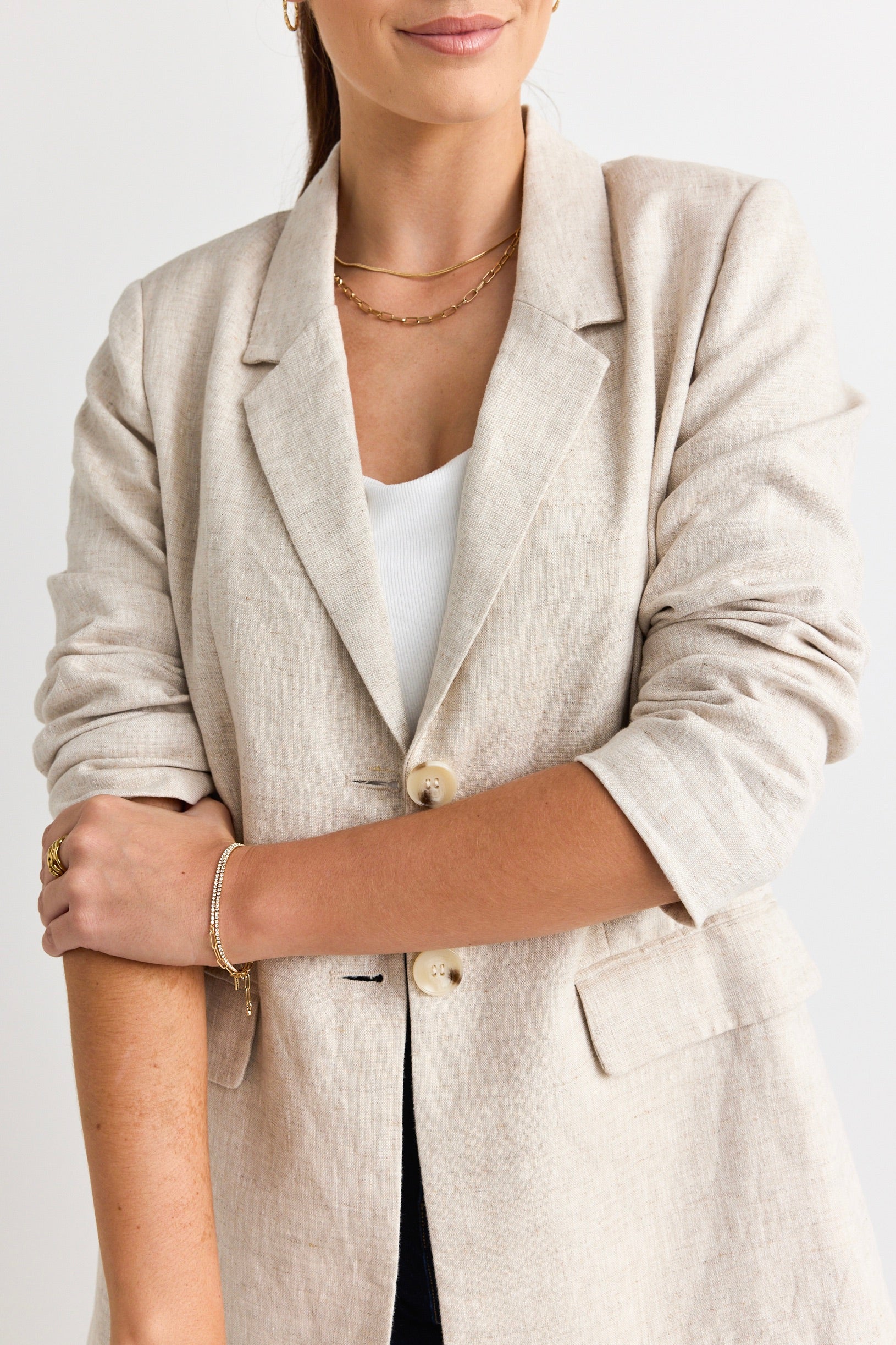Aster Natural Linen Single Breasted Longline Blazer - Image 7