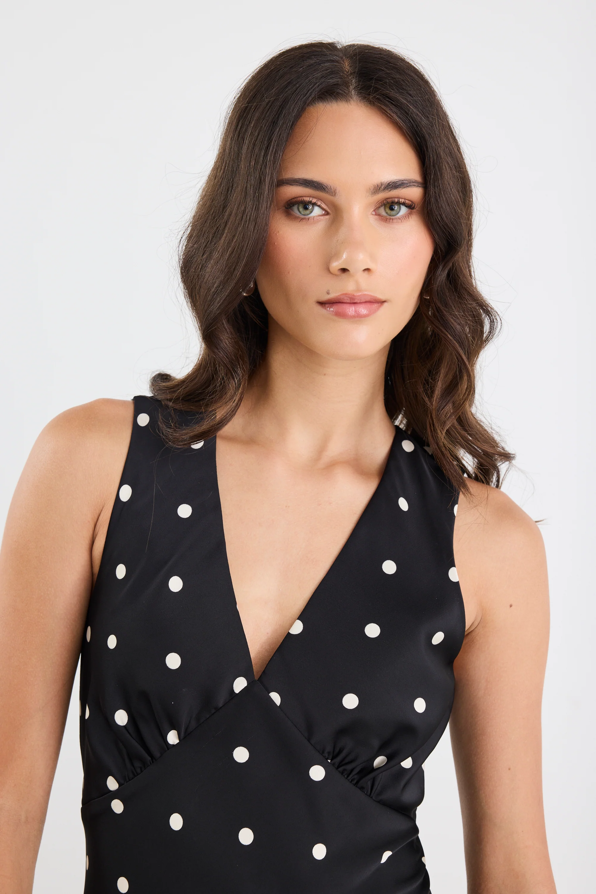 Aston Black Large Polka Dot Satin Bias Flared Maxi Dress - Image 3