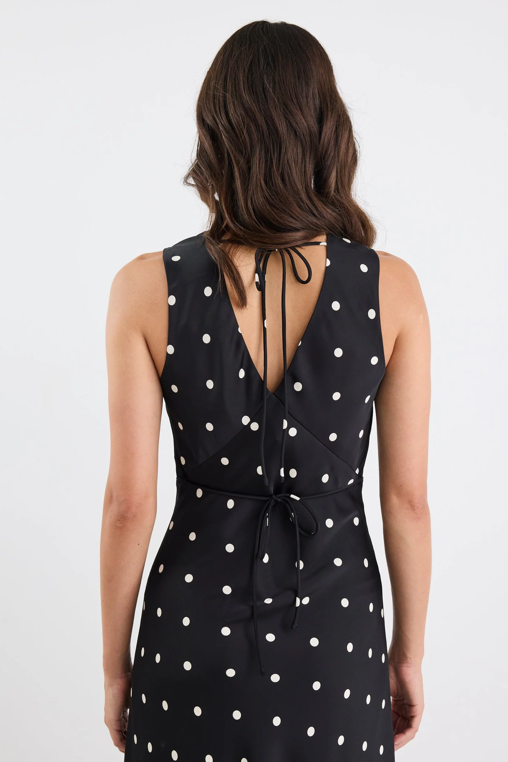 Aston Black Large Polka Dot Satin Bias Flared Maxi Dress - Image 6