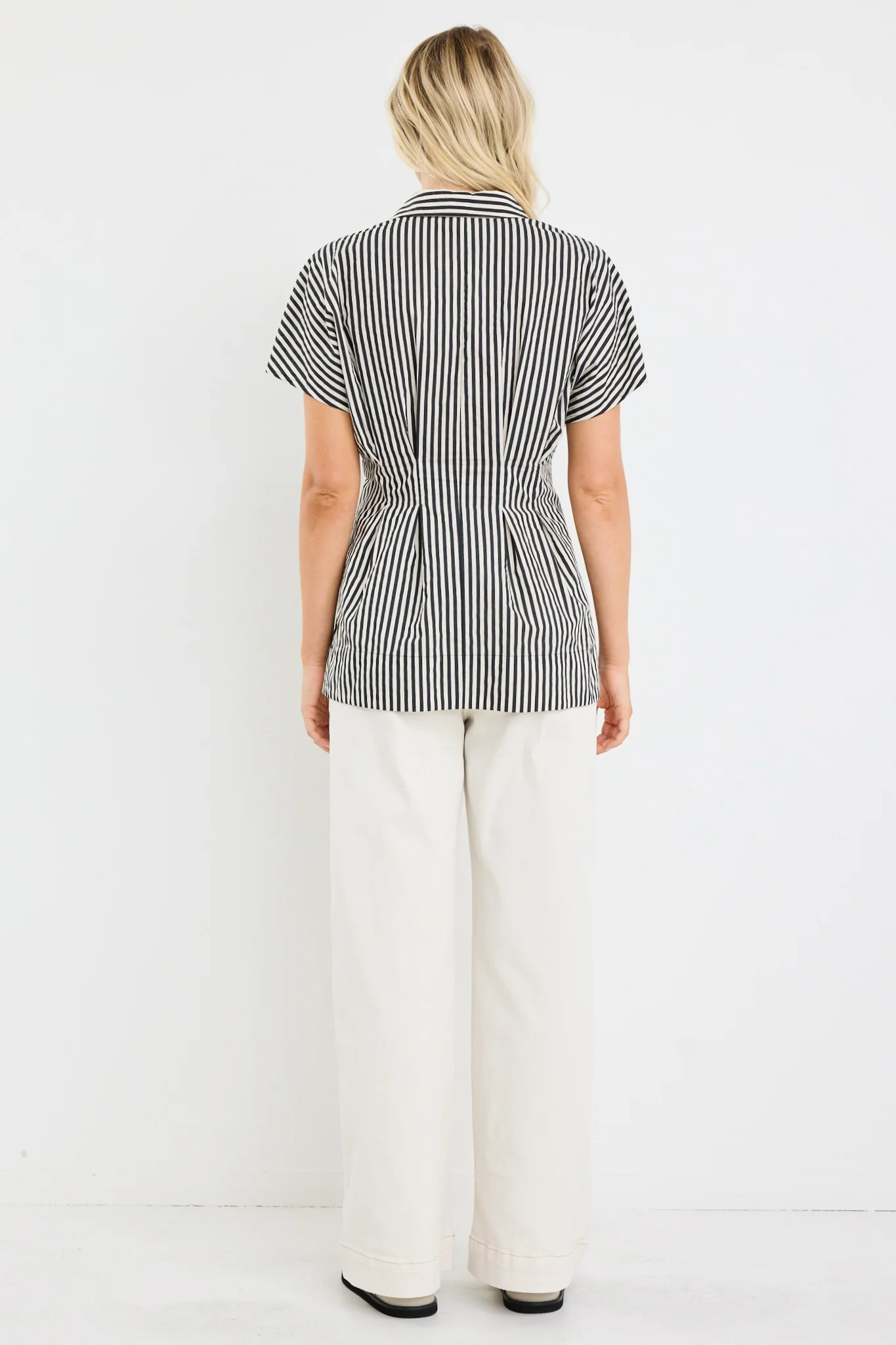 Astute Black Cream Stripe Short Sleeve Corset Detail Top - Image 6