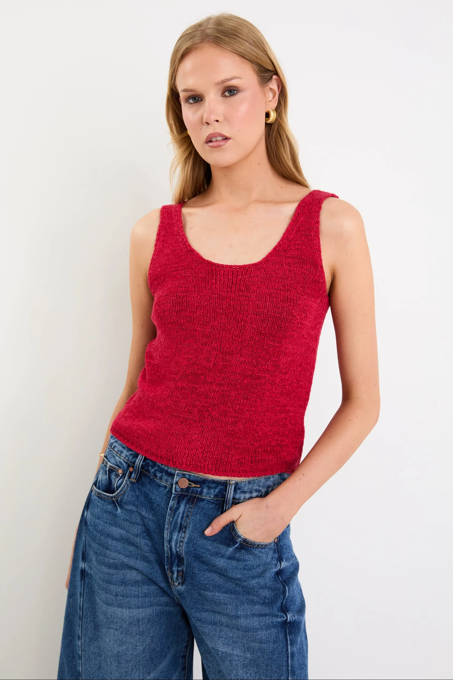 Atoll Cherry Red Sleeveless Knit Top