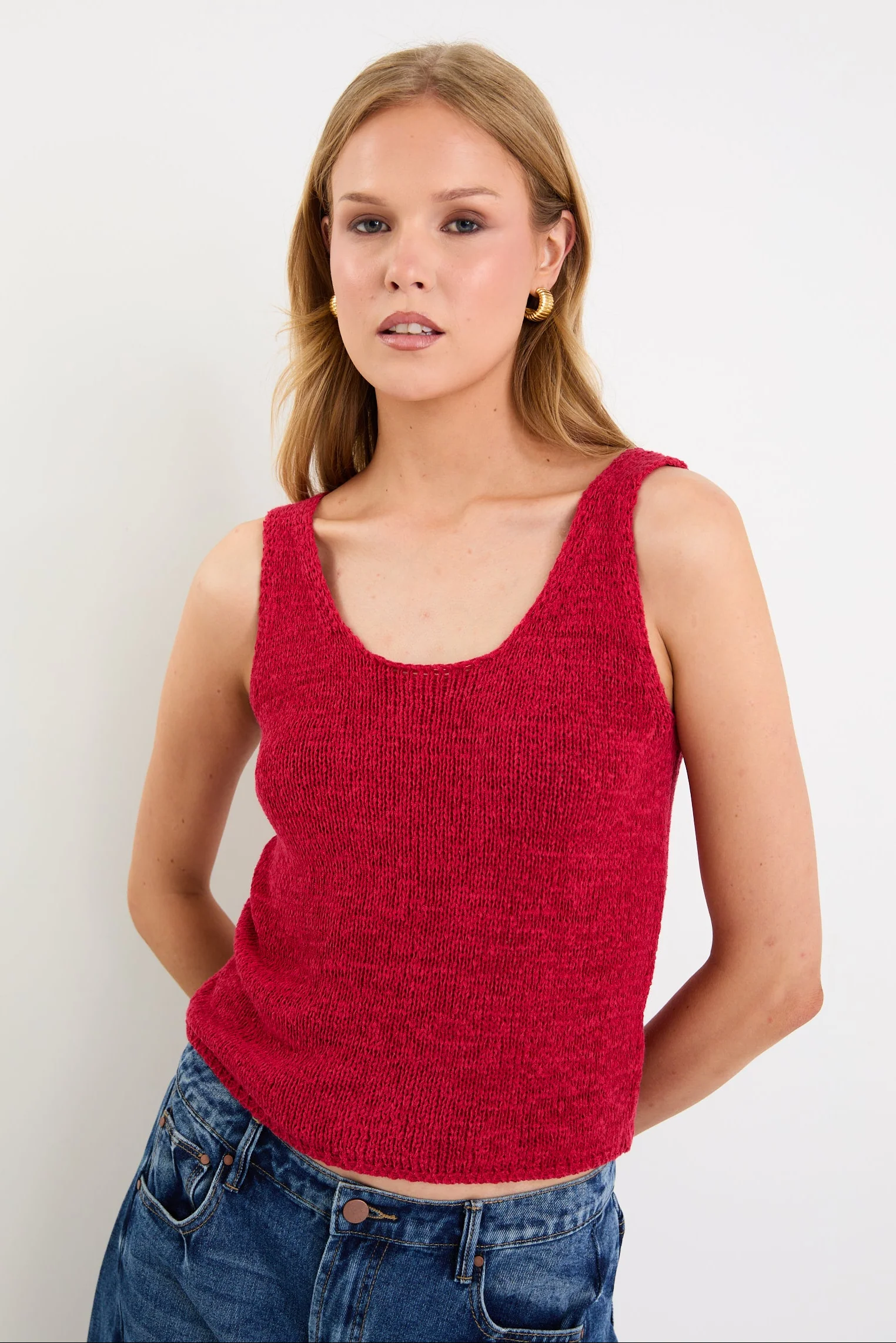 Atoll Cherry Red Sleeveless Knit Top - Image 3