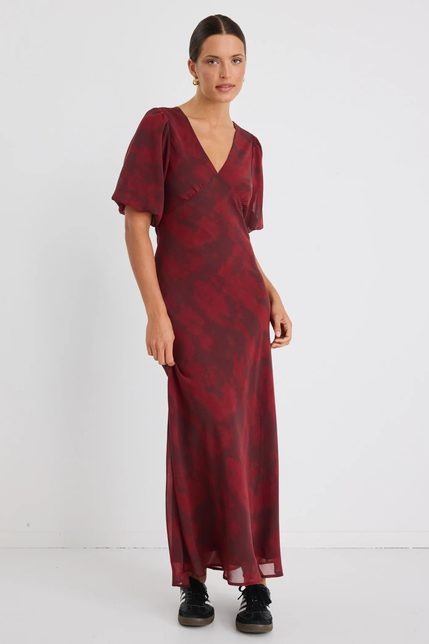 Aura Plum Smudge SS Bias Midi Dress - Image 3