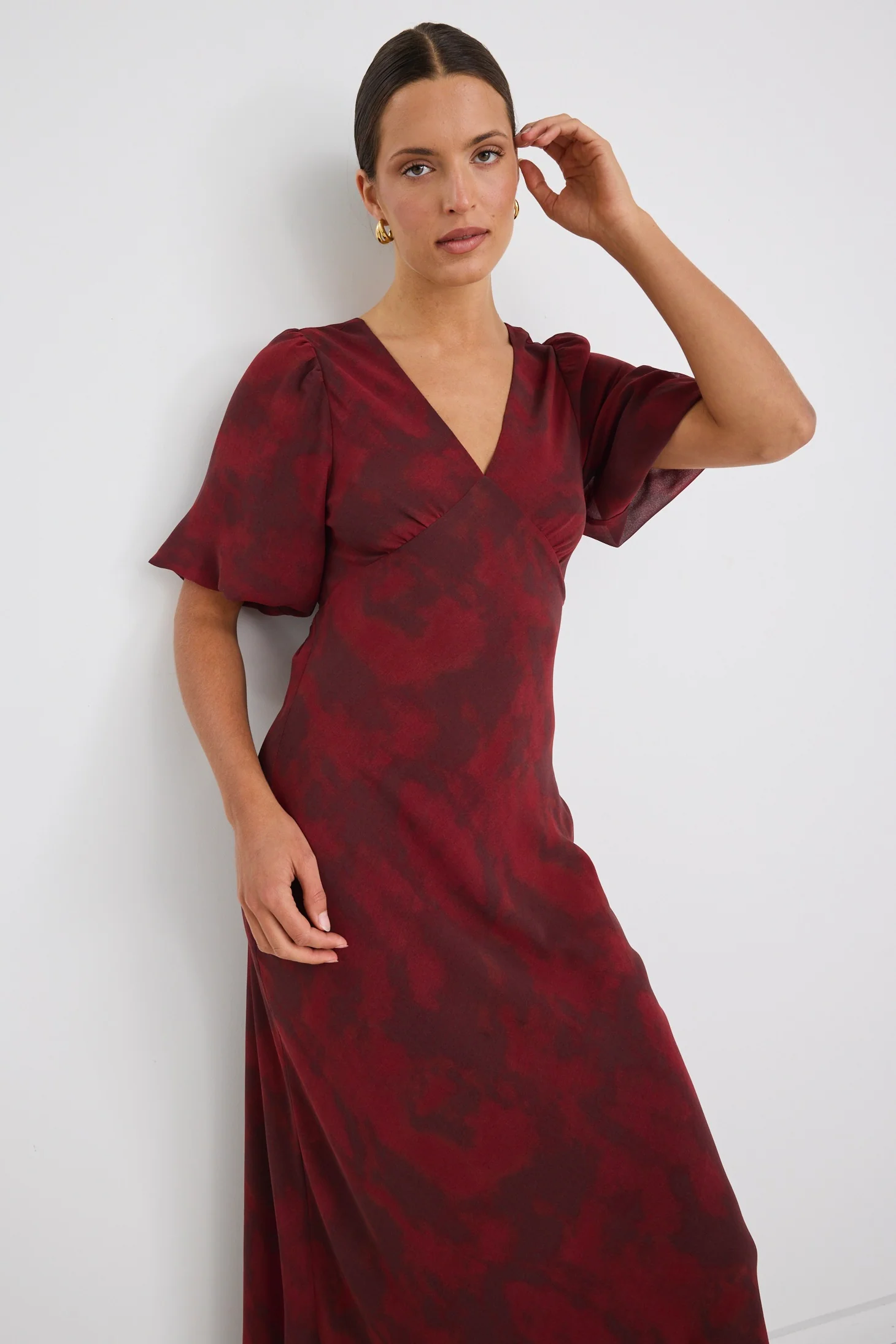 Aura Plum Smudge SS Bias Midi Dress - Image 5
