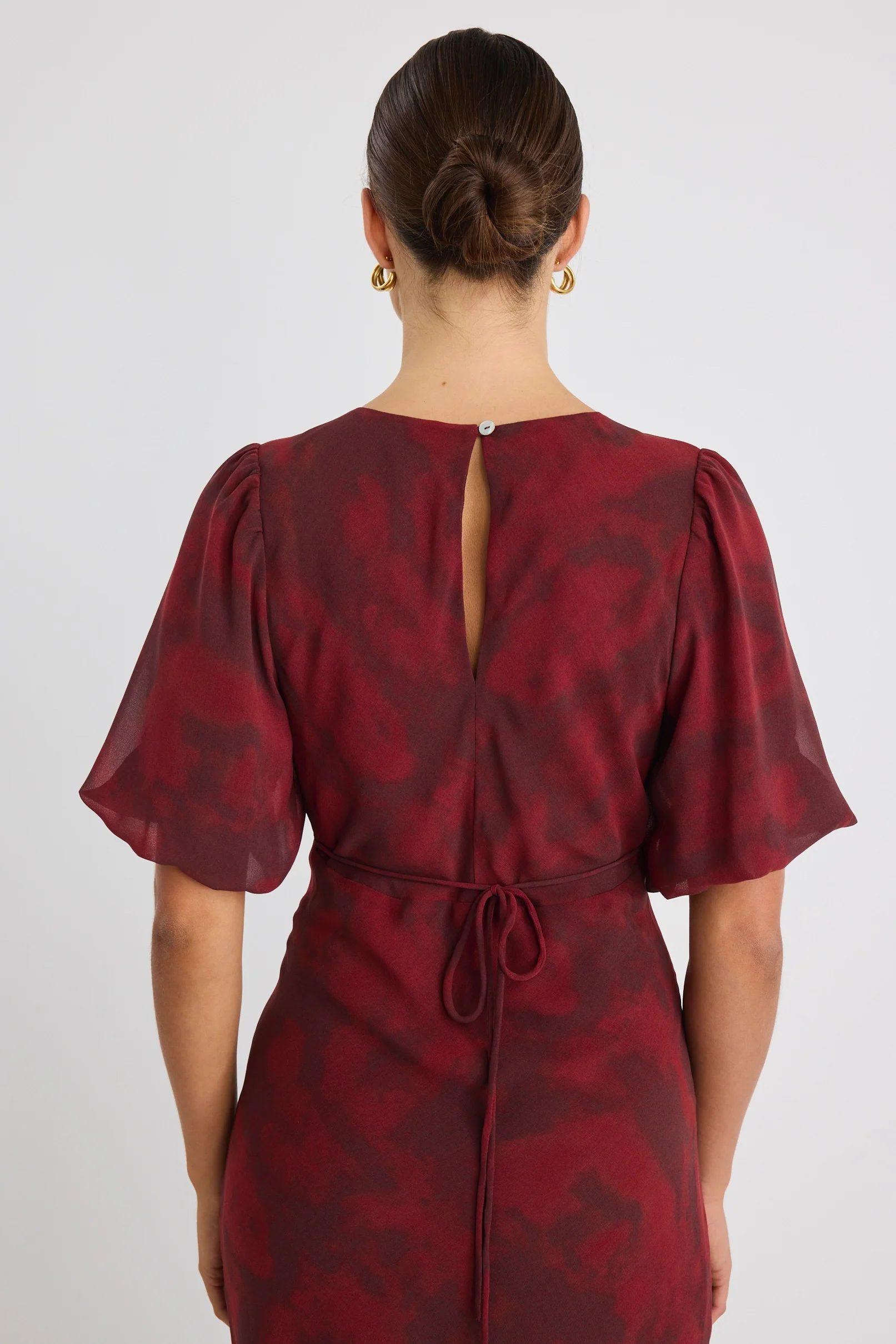 Aura Plum Smudge SS Bias Midi Dress - Image 6
