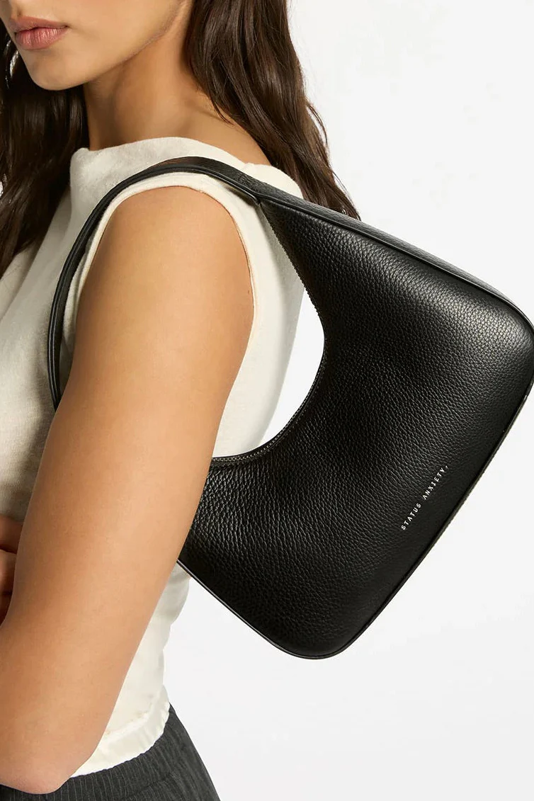 Aurora Black Leather Structured Shoulder Bag