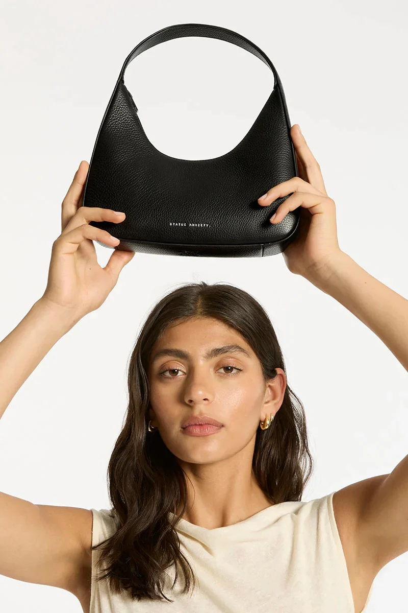 Aurora Black Leather Structured Shoulder Bag - Image 2