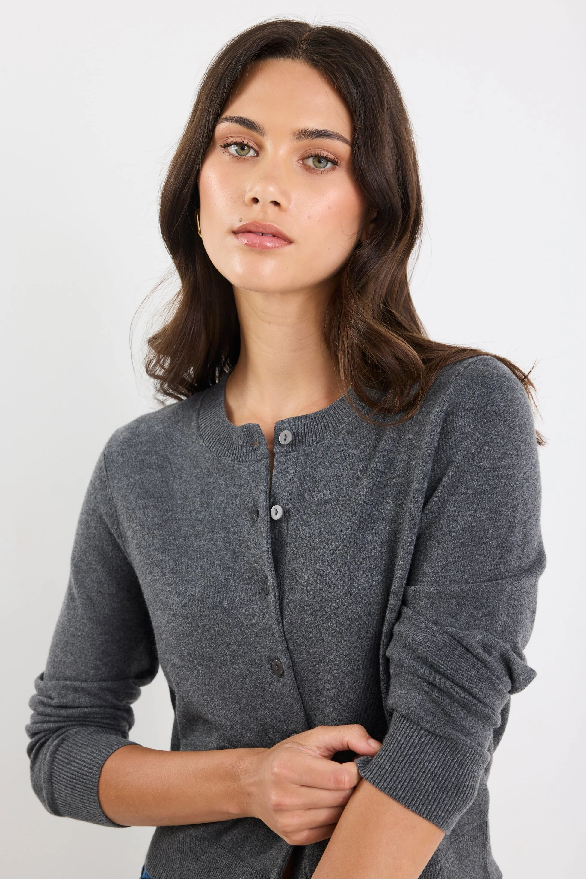 Autograph Charcoal Soft Fine Gauge Crewneck Cardigan - Image 7