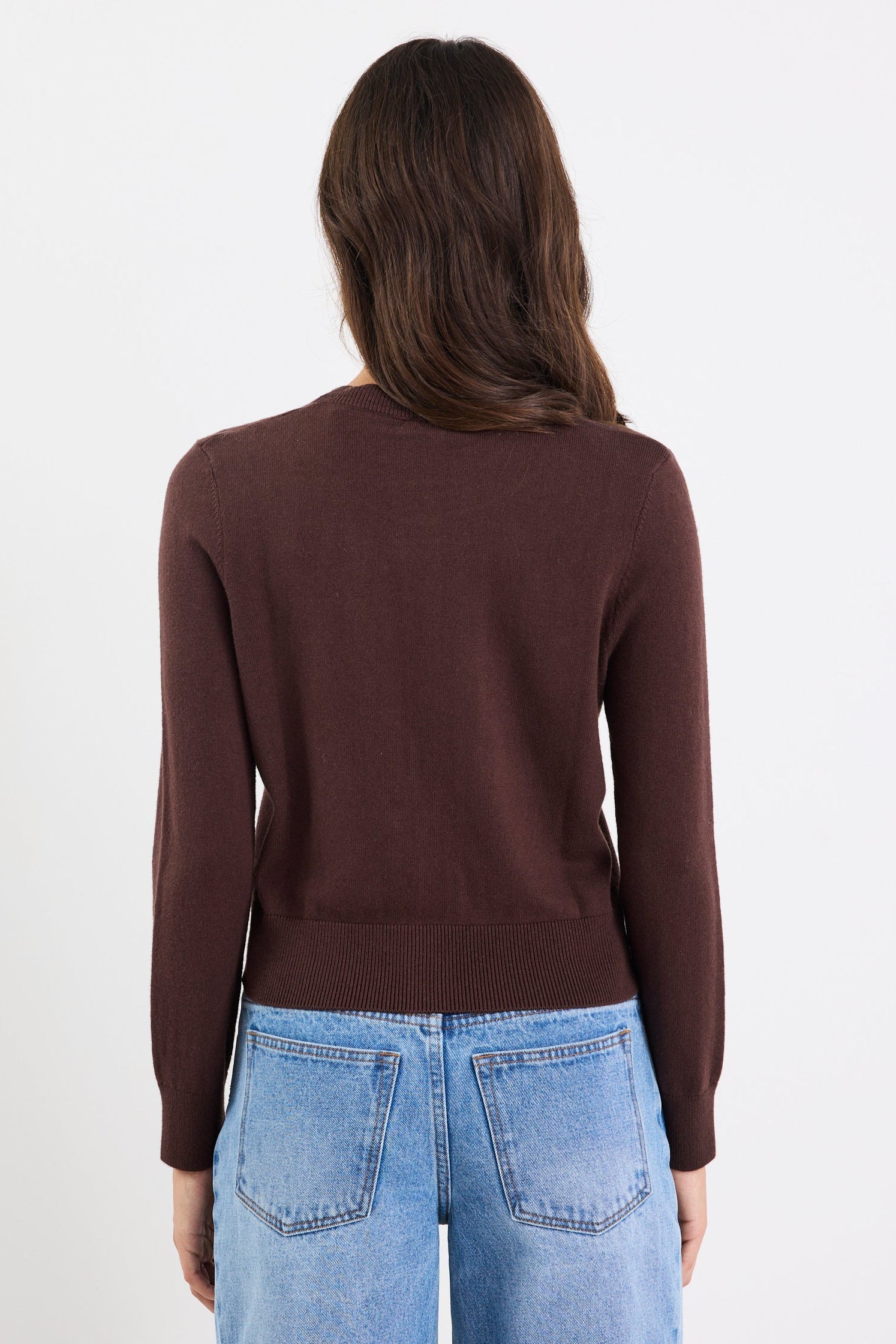 Autograph Chocolate Soft Fine Gauge Crewneck Cardigan - Image 4