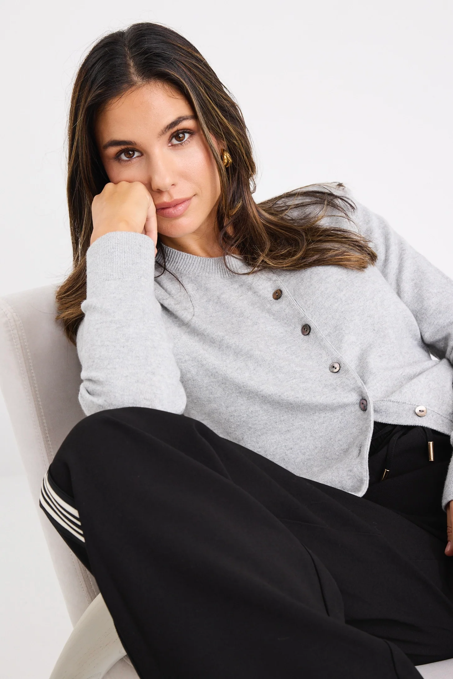 Autograph Light Grey Marle Cashmere Blend Crewneck Cardigan - Image 2
