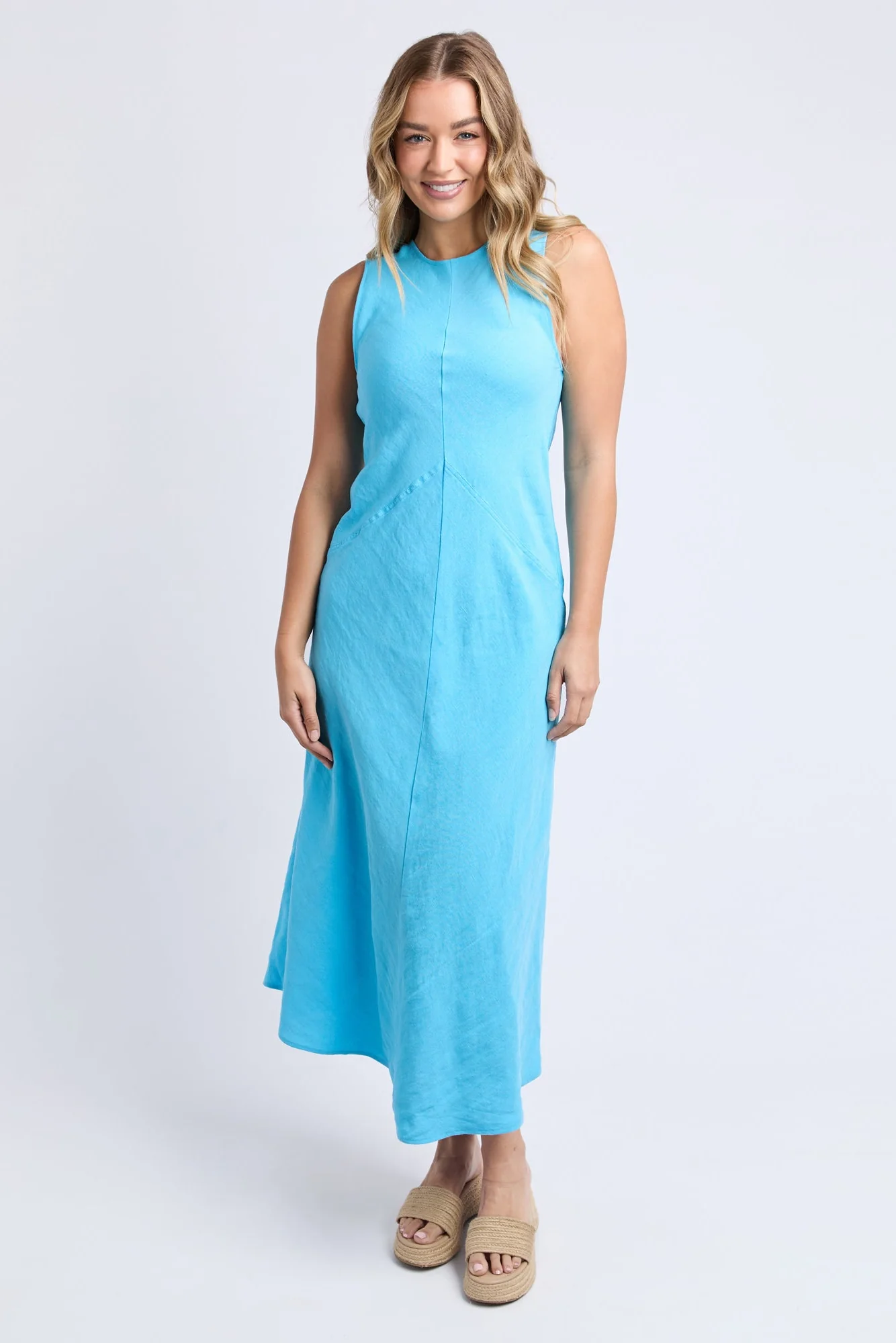 Azure Blue Sleeveless Tank Midi Dress - Image 2