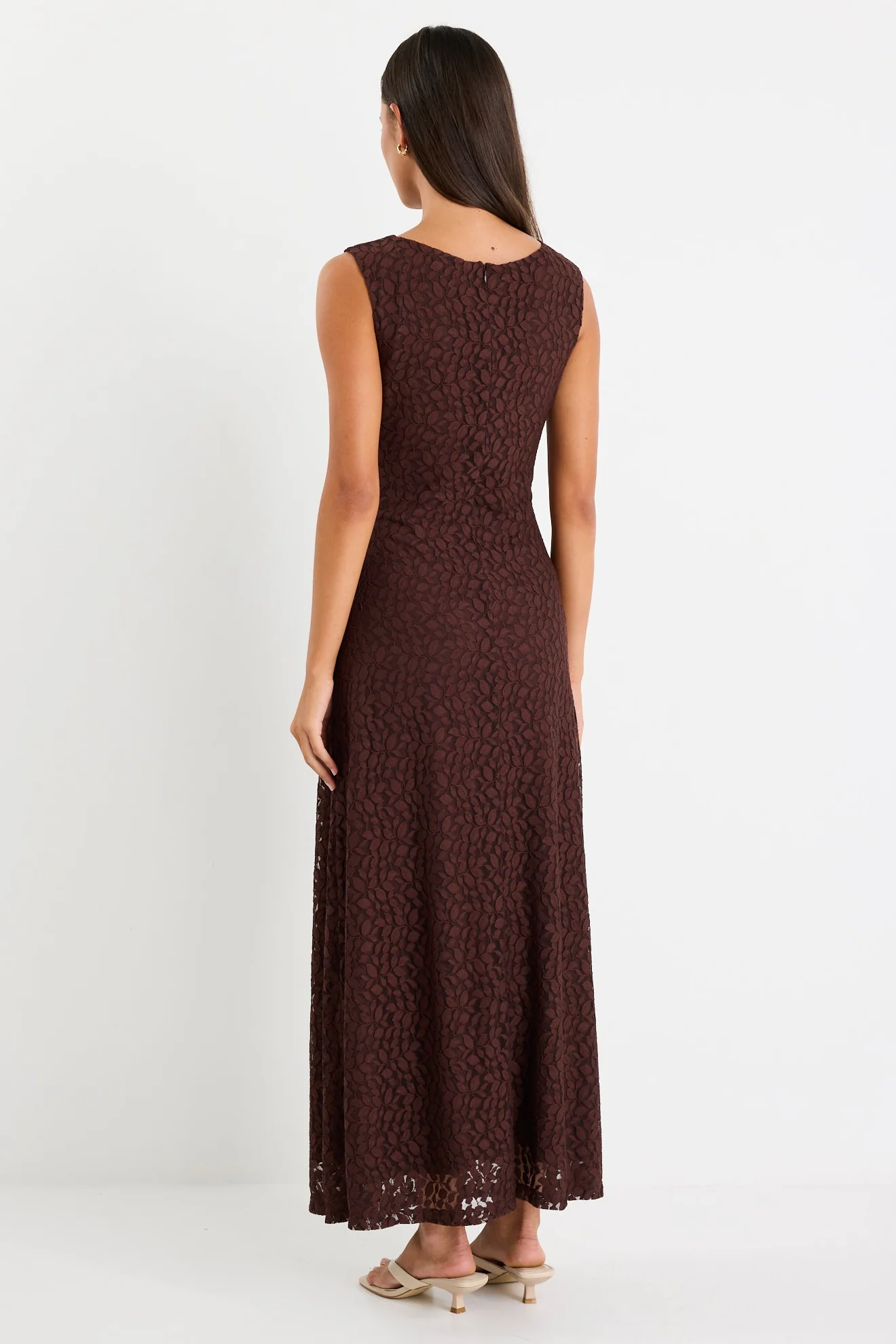 Backlit Chocolate Lace Sleeveless Maxi Dress - Image 6