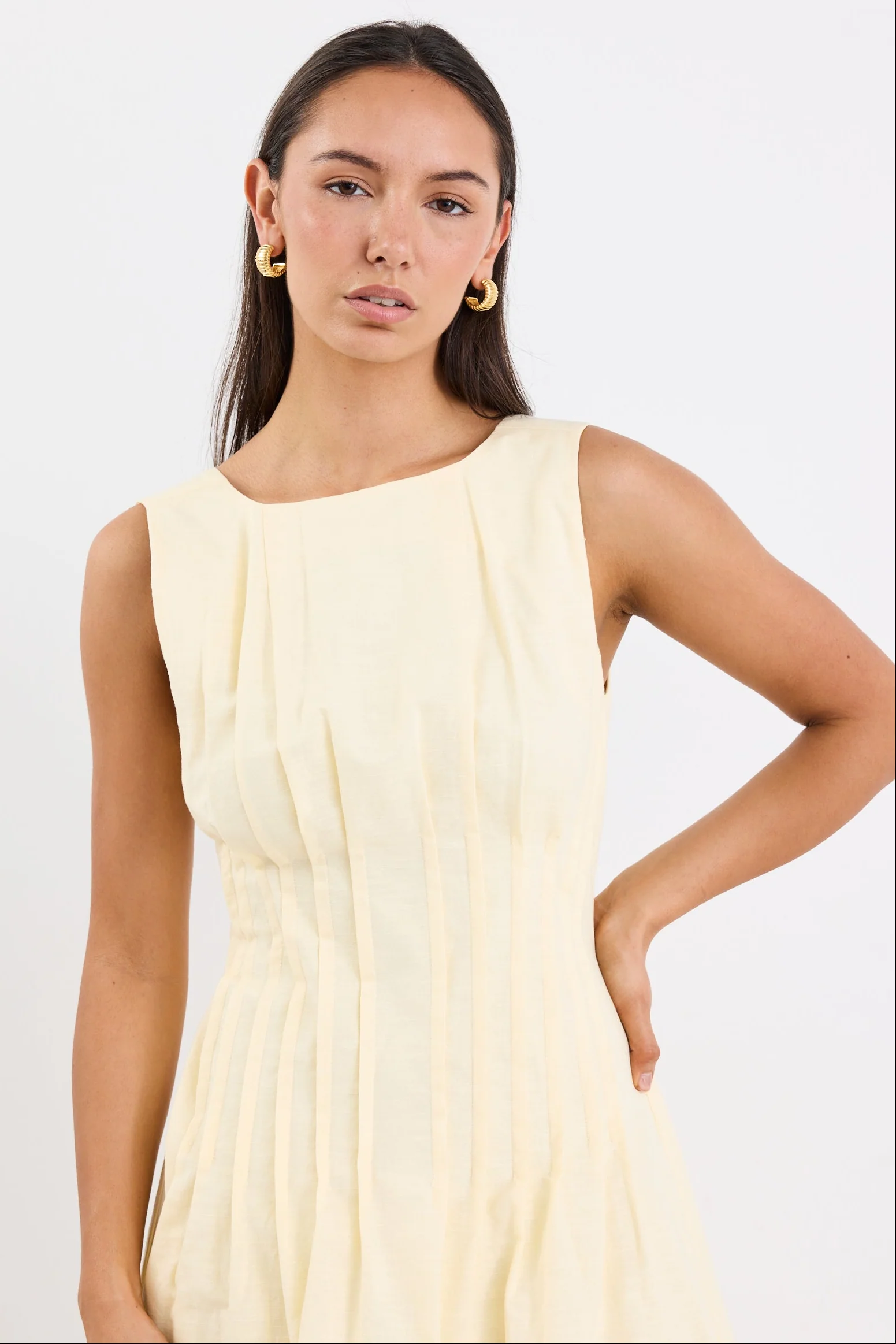 Backstage Yellow Pintuck Bodice Mini Dress - Image 3