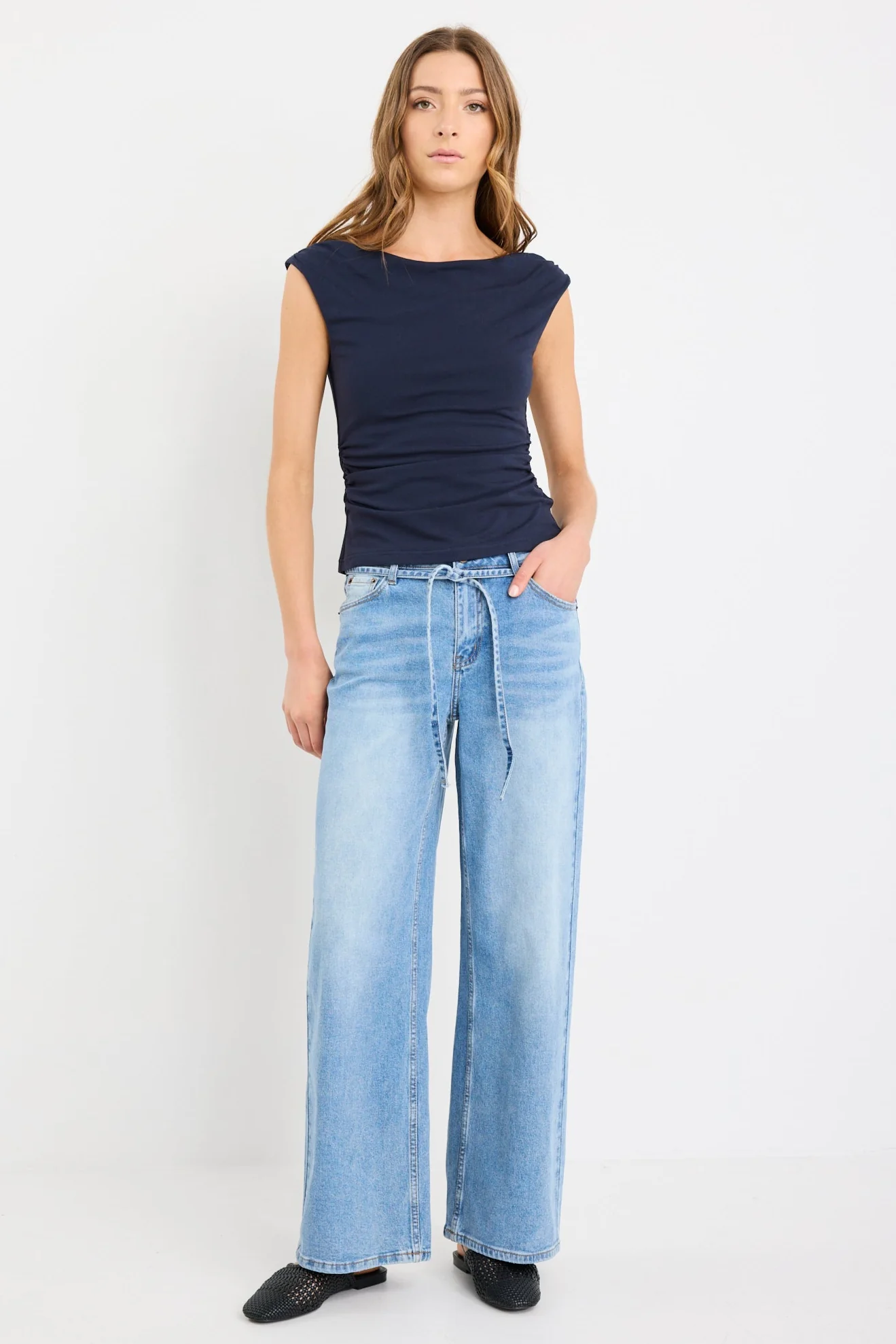 Backstreet Navy Stretch Boat Neck Sleeveless Top - Image 3