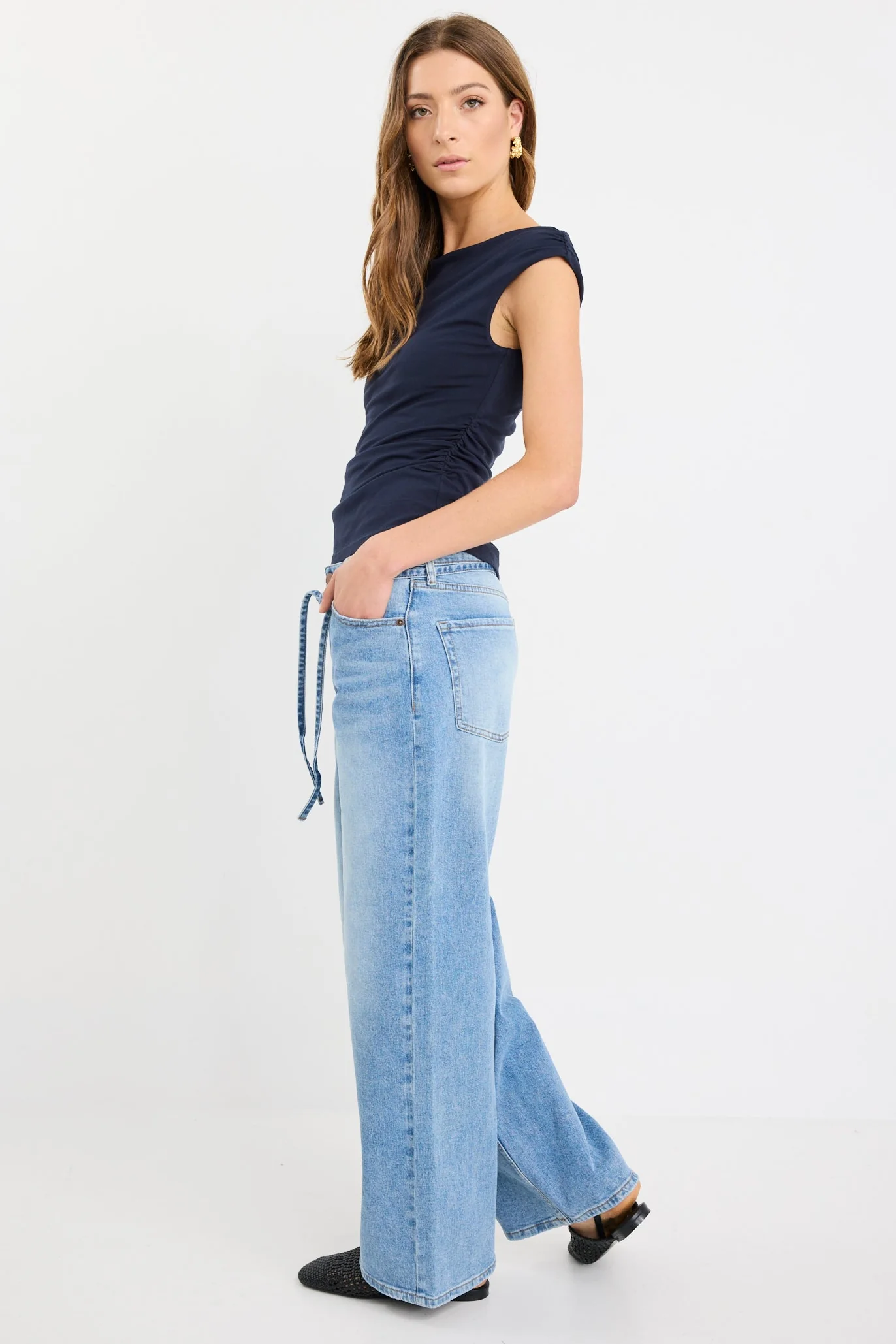 Backstreet Navy Stretch Boat Neck Sleeveless Top - Image 4
