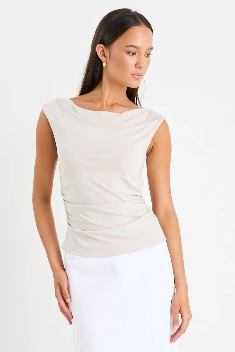 Backstreet Stone Stretch Boat Neck Sleeveless Top