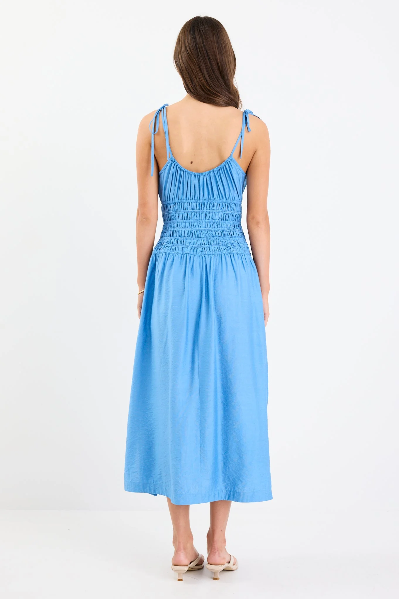 Balcony Bright Blue Strappy Shirred Midi Dress - Image 5