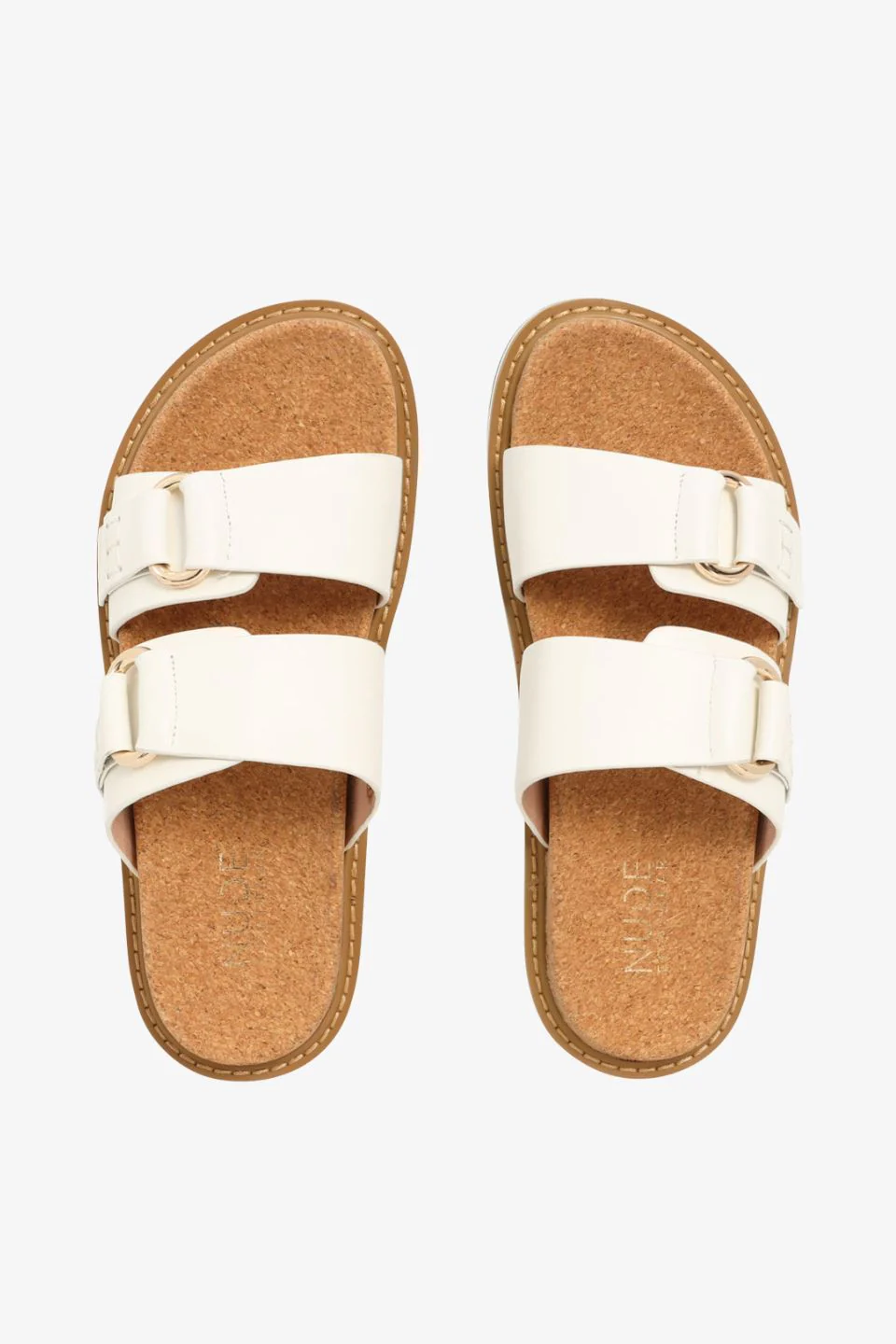 Bambi White Double Leather Strap Slide - Image 3