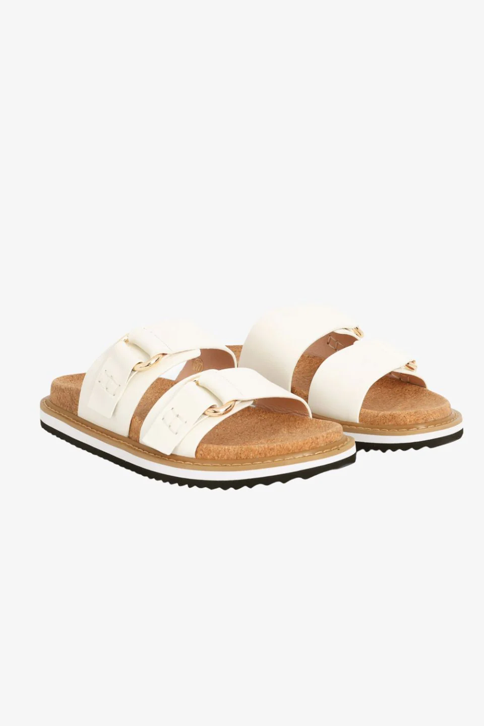 Bambi White Double Leather Strap Slide - Image 4