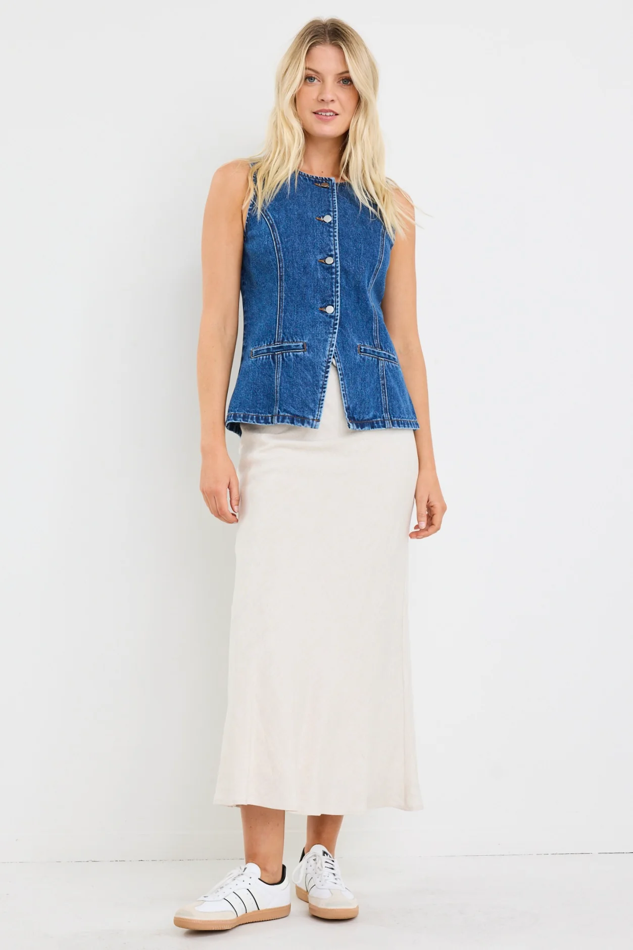 Baseline Marine Blue Denim Vest Top - Image 3