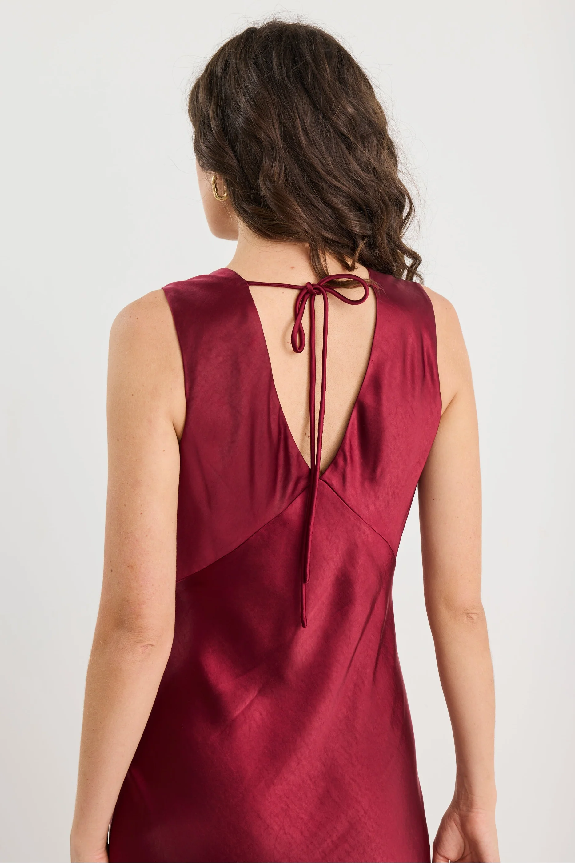 Bastion Burgundy Satin V Neck Tie Back Maxi Dress - Image 5