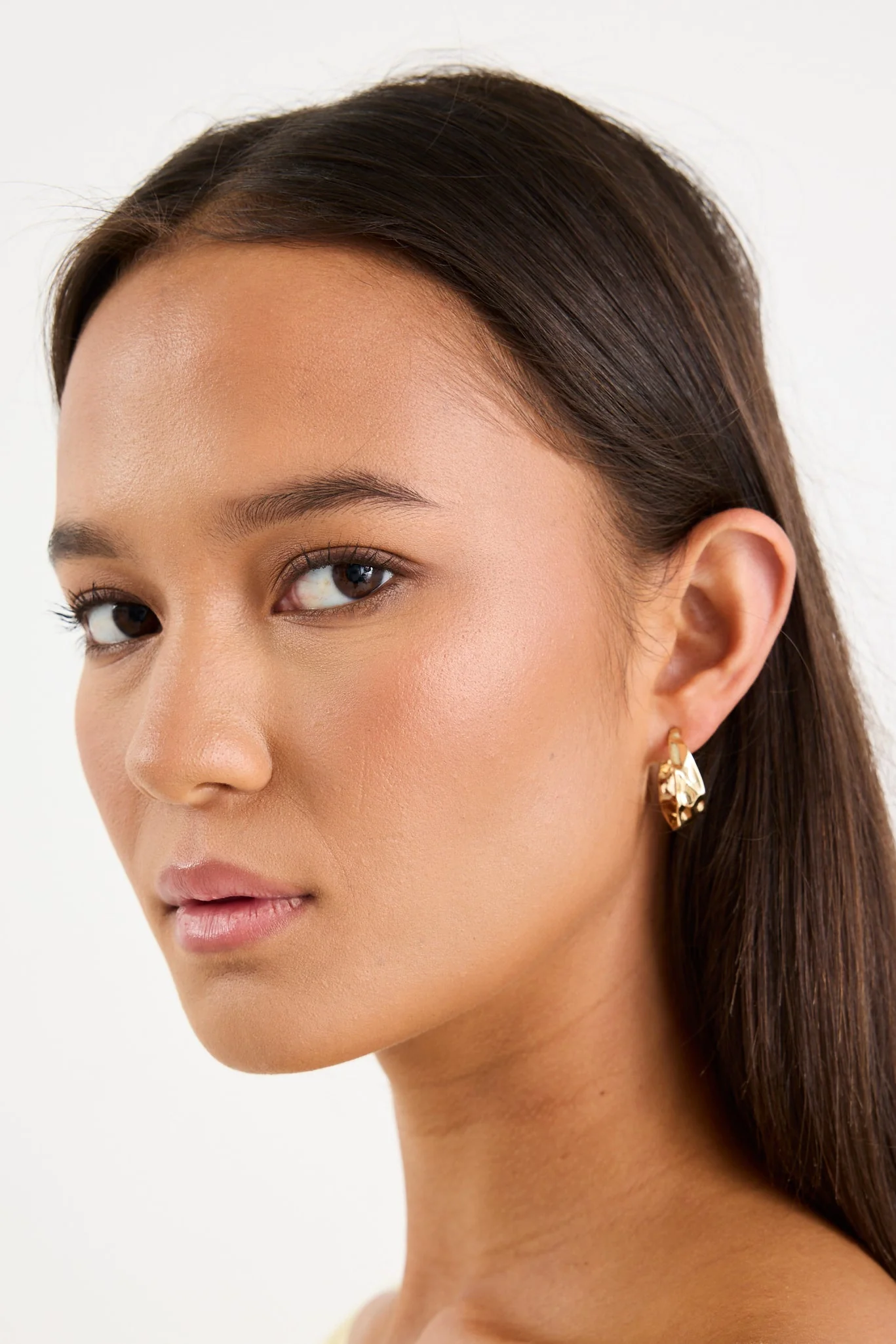 Beaten Gold Hoop Earring - Image 2