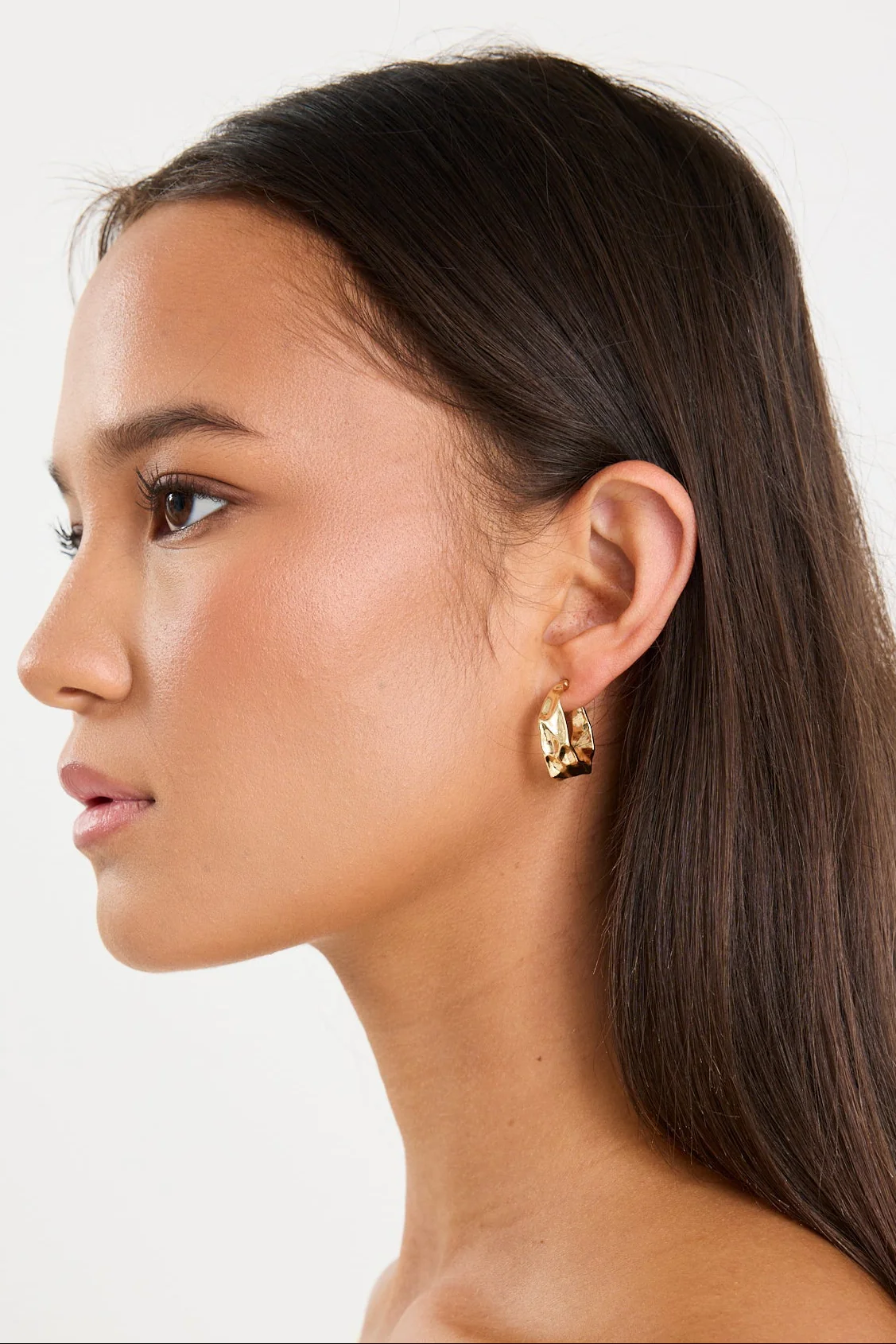 Beaten Gold Hoop Earring - Image 4