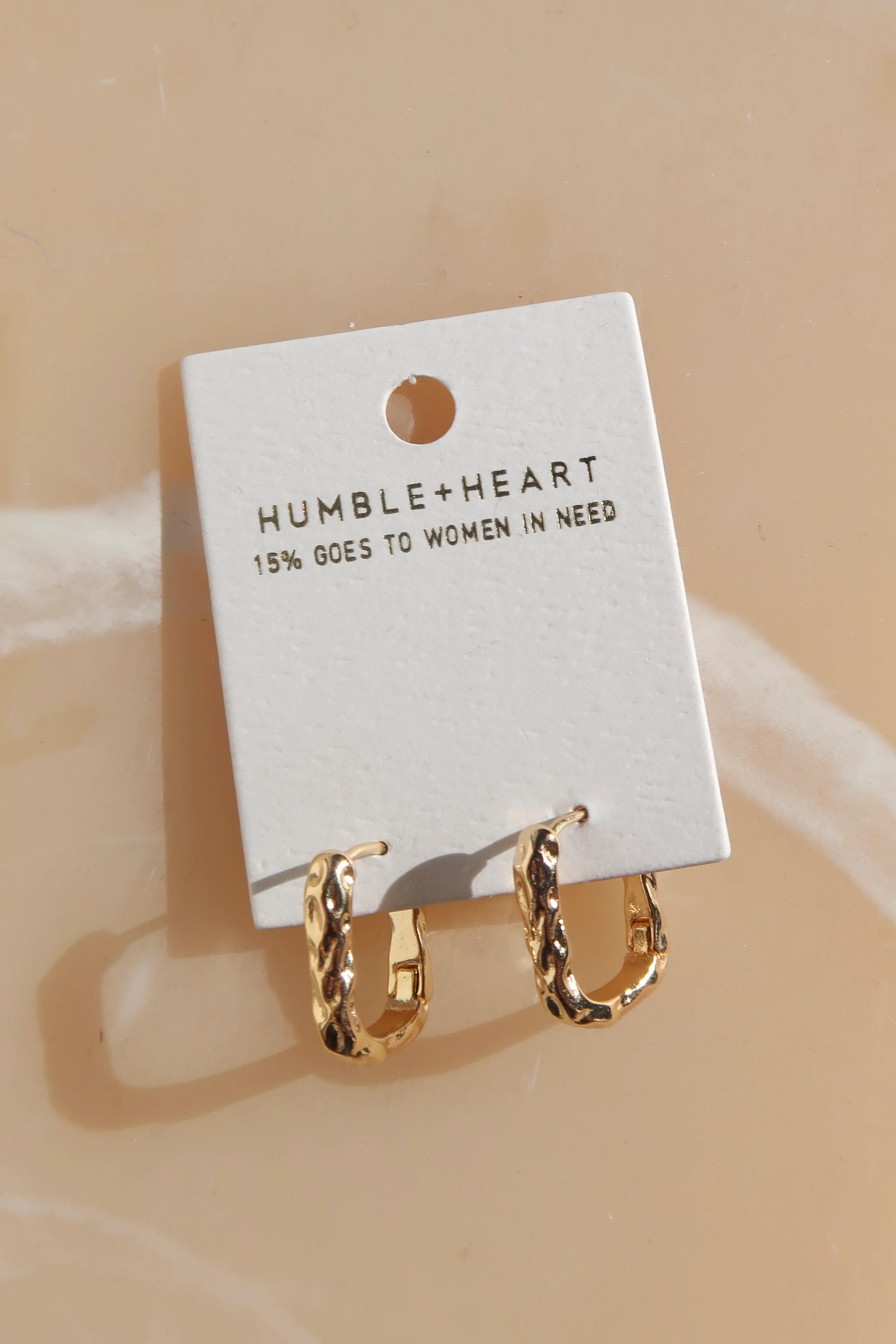 Beaten Gold EOL Rectangle Hoop Earrings - Image 3
