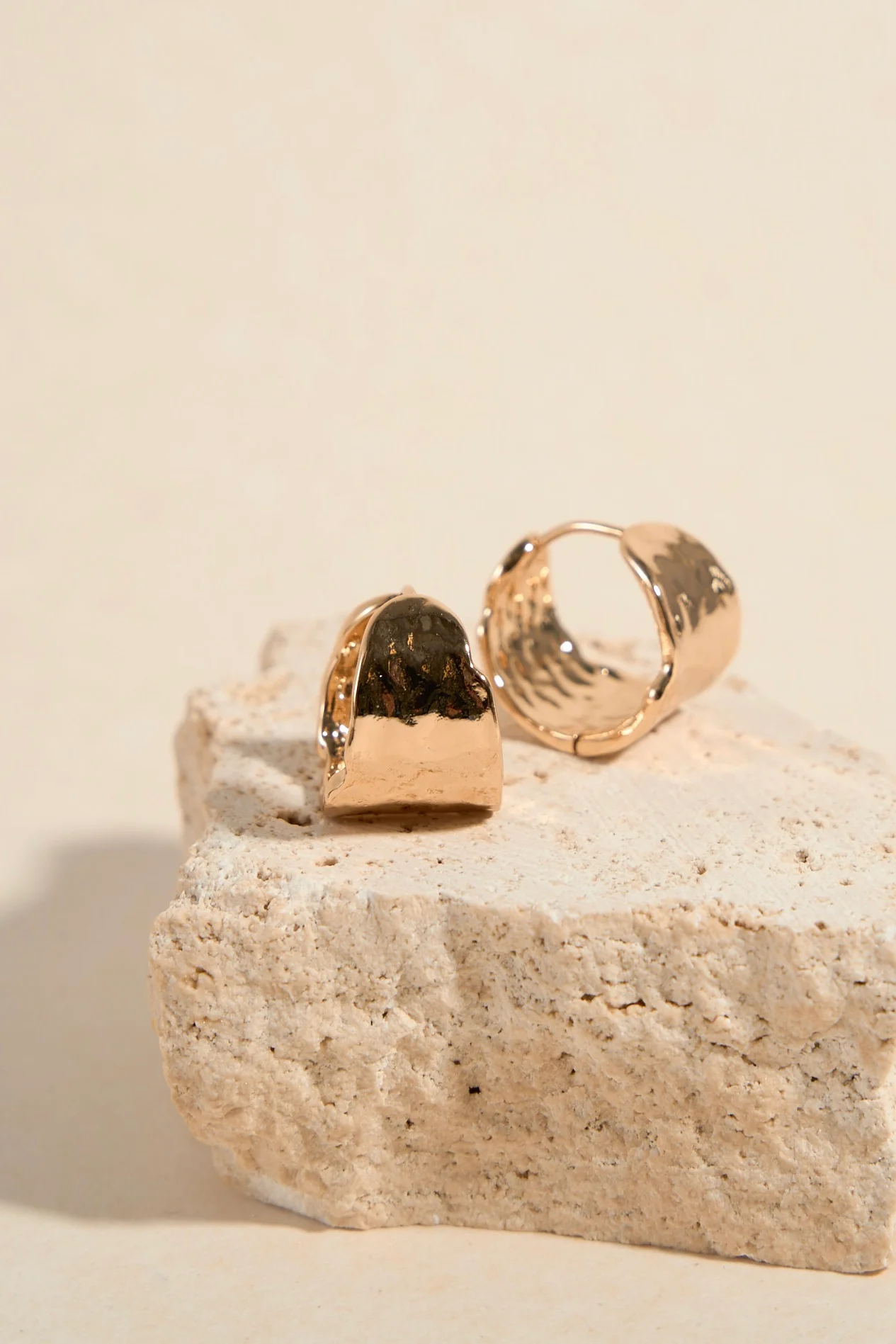Beaten Wide EOL Gold Hoop Earrings - Image 2