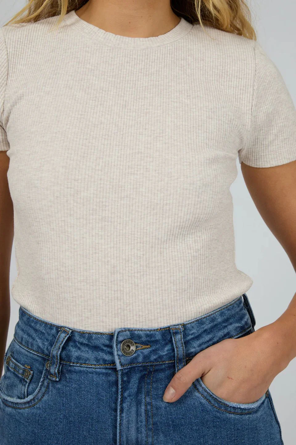 Bella Oatmeal Crew Cotton Rib Tee - Image 2