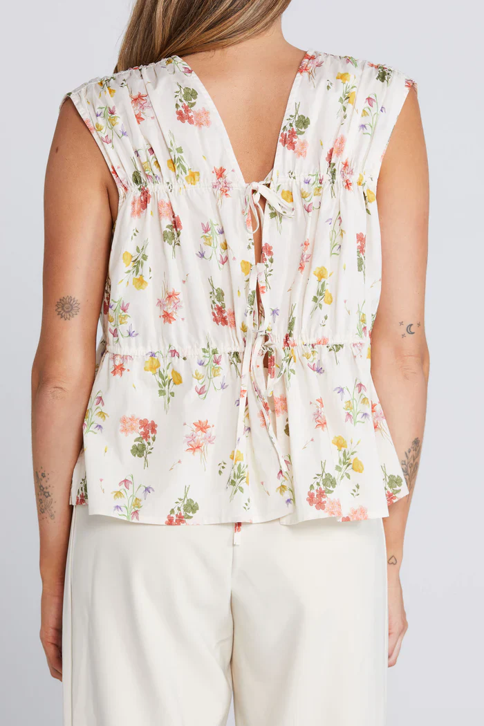 Belle Summer Haven Cream Floral Reversible Sleeveless Tie Top - Image 4