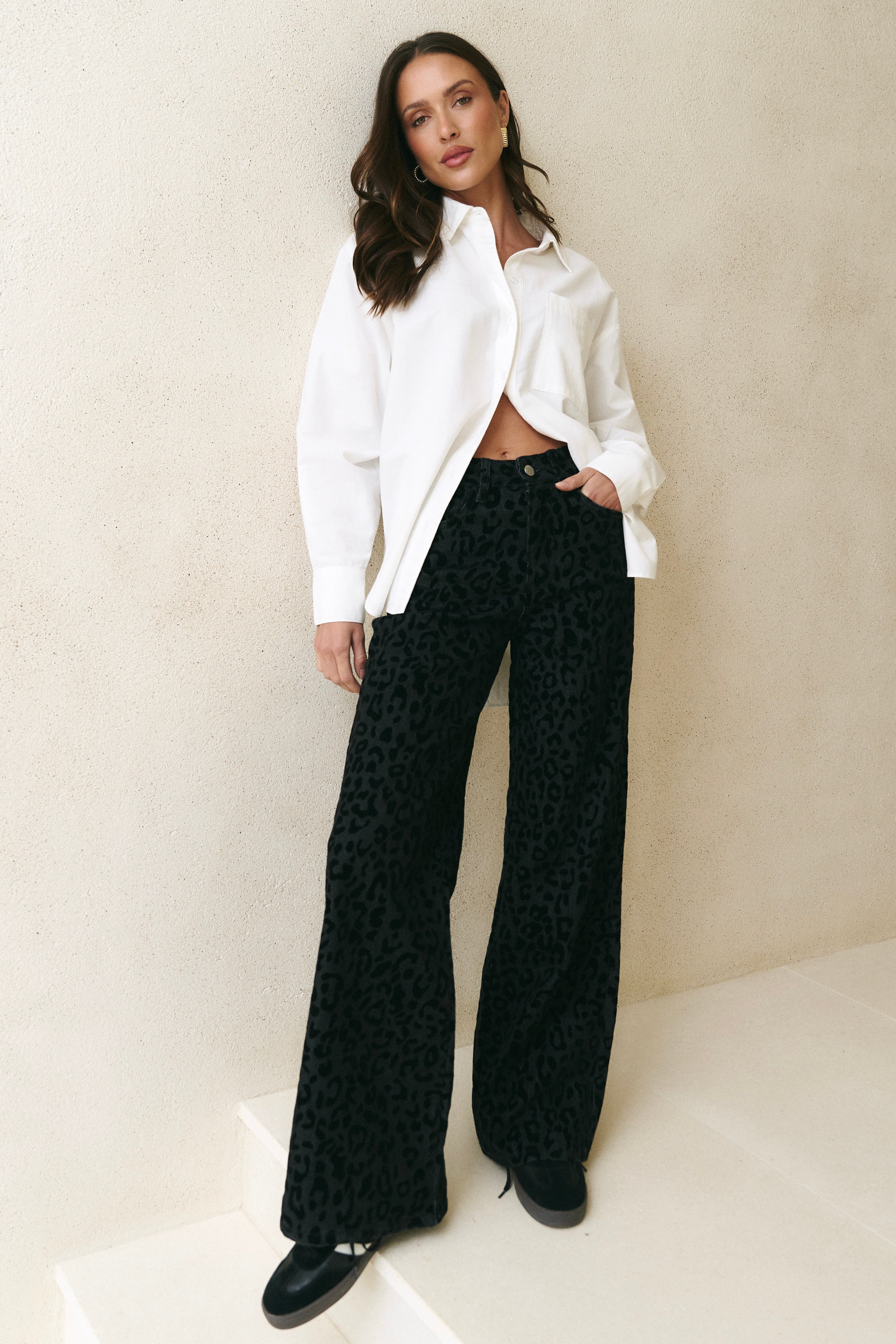 Belmont Black Animal Mid Rise Wide Leg Jean - Image 4