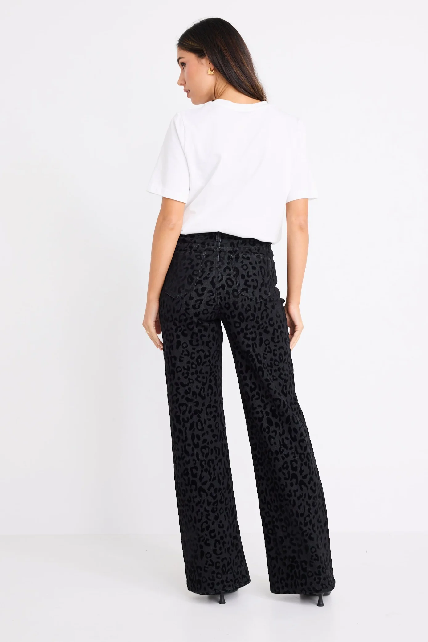 Belmont Black Animal Mid Rise Wide Leg Jean - Image 5