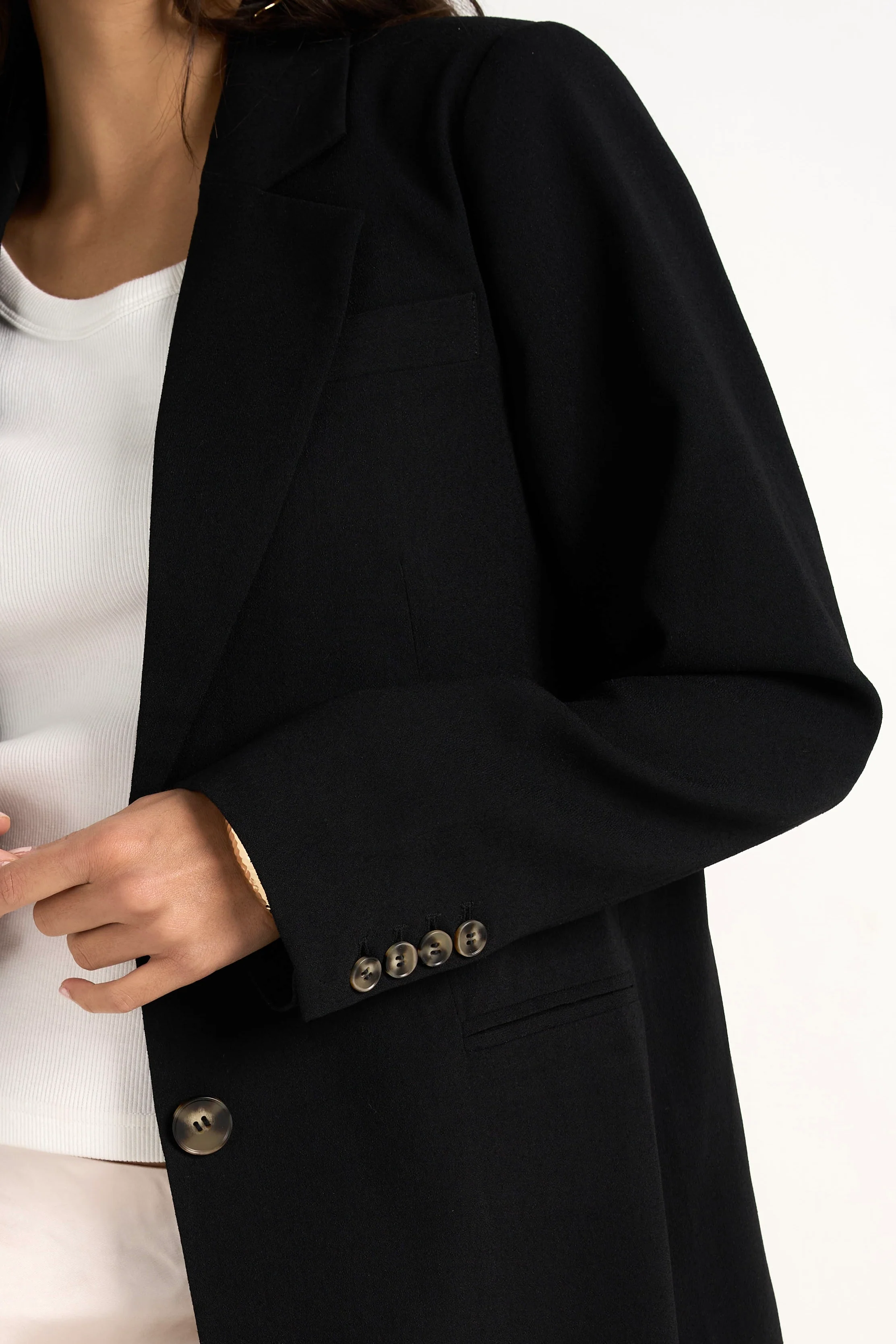 Bestie Black Crepe Relaxed Fit Blazer - Image 3