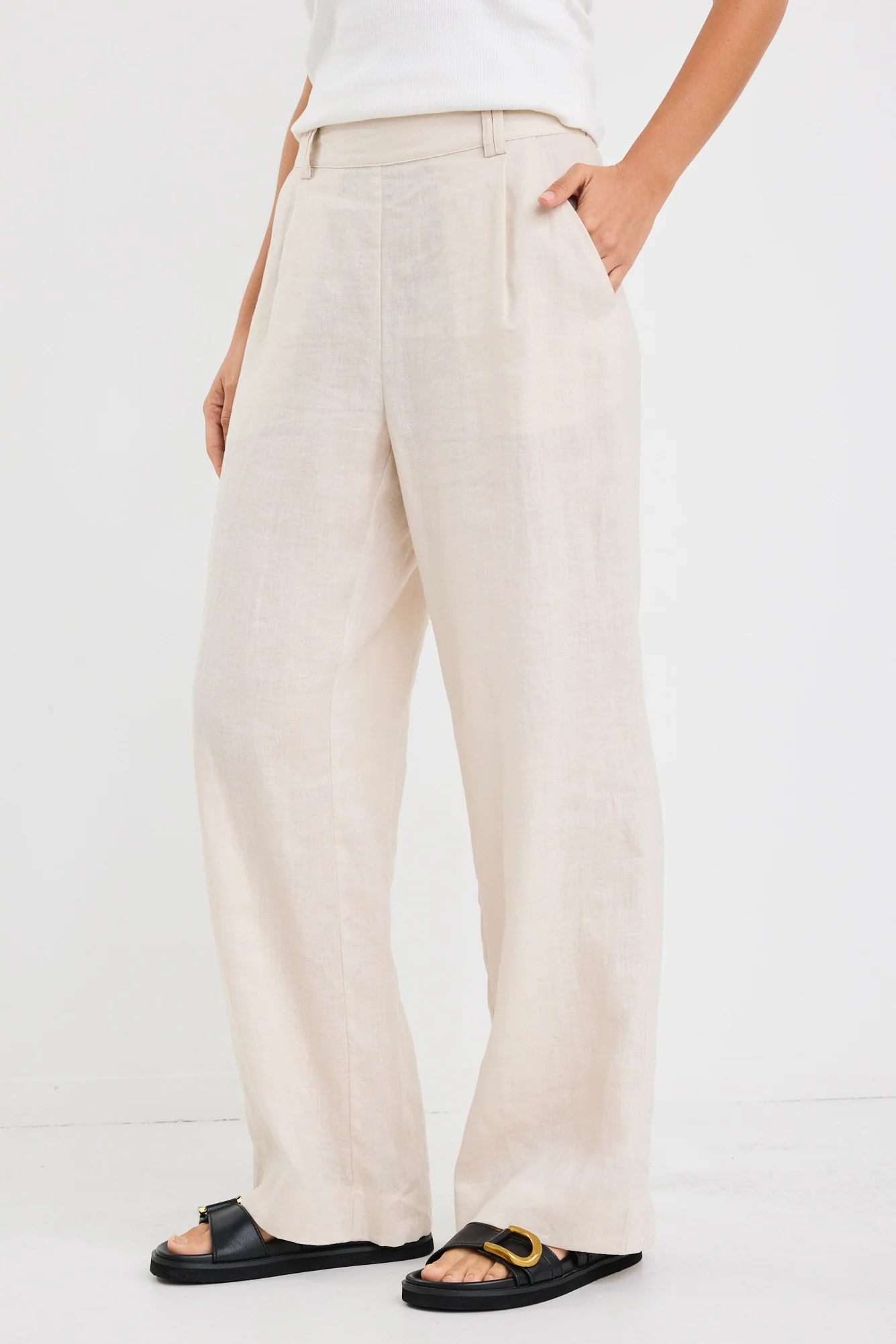 Bestow Pumice Linen Elastic Back Wide Leg Pants - Image 2