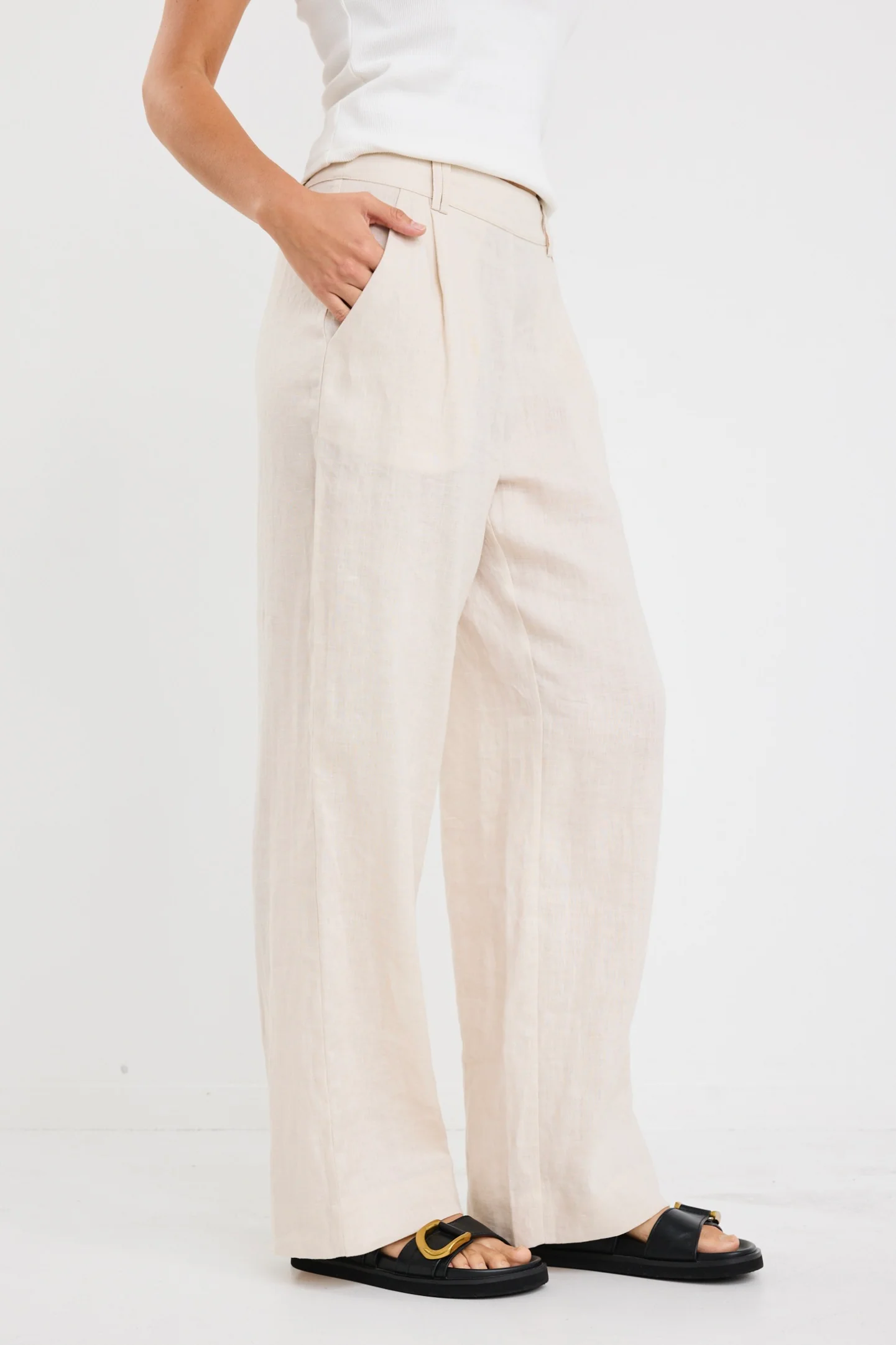 Bestow Pumice Linen Elastic Back Wide Leg Pants - Image 4