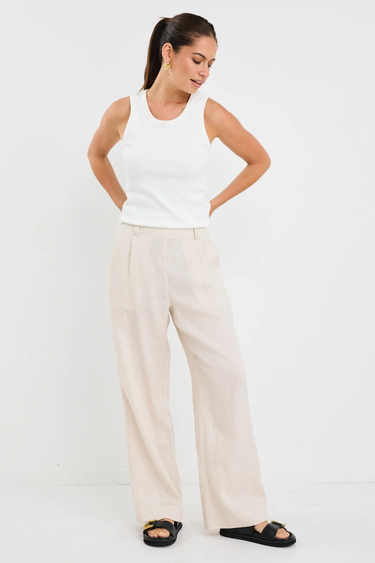 Bestow Pumice Linen Elastic Back Wide Leg Pants - Image 6