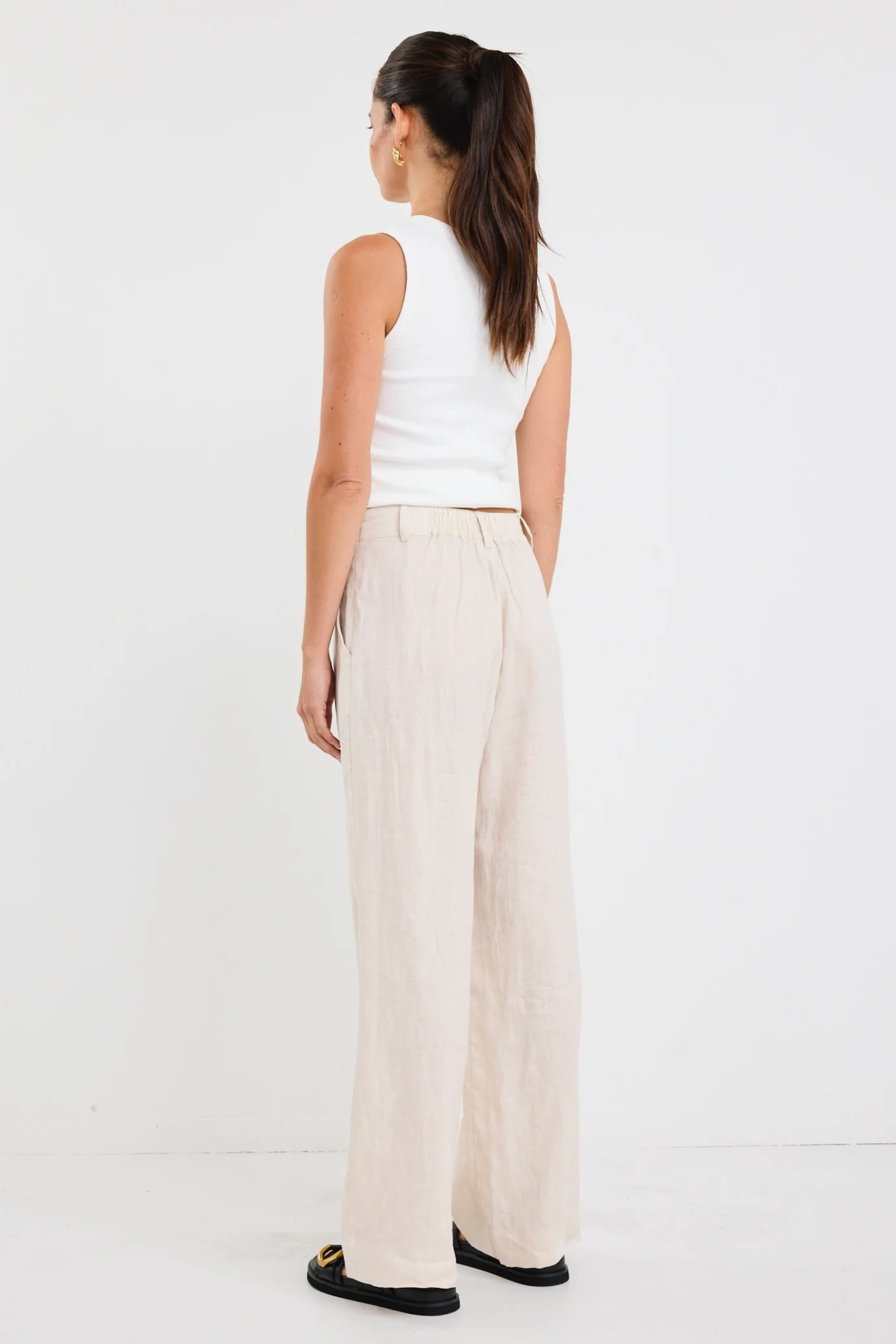 Bestow Pumice Linen Elastic Back Wide Leg Pants - Image 7