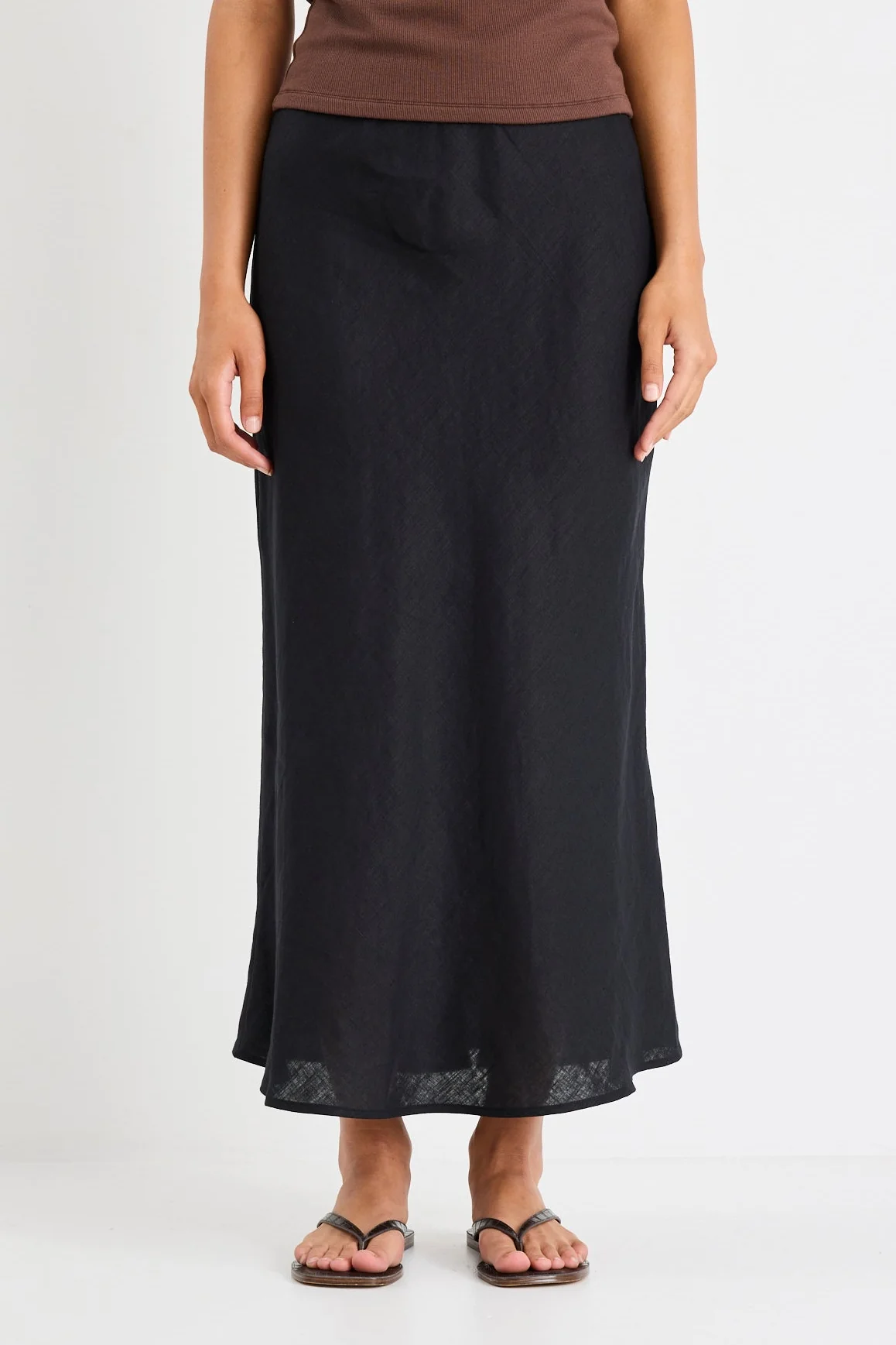 Bliss Black Linen Bias Midi Skirt - Image 4