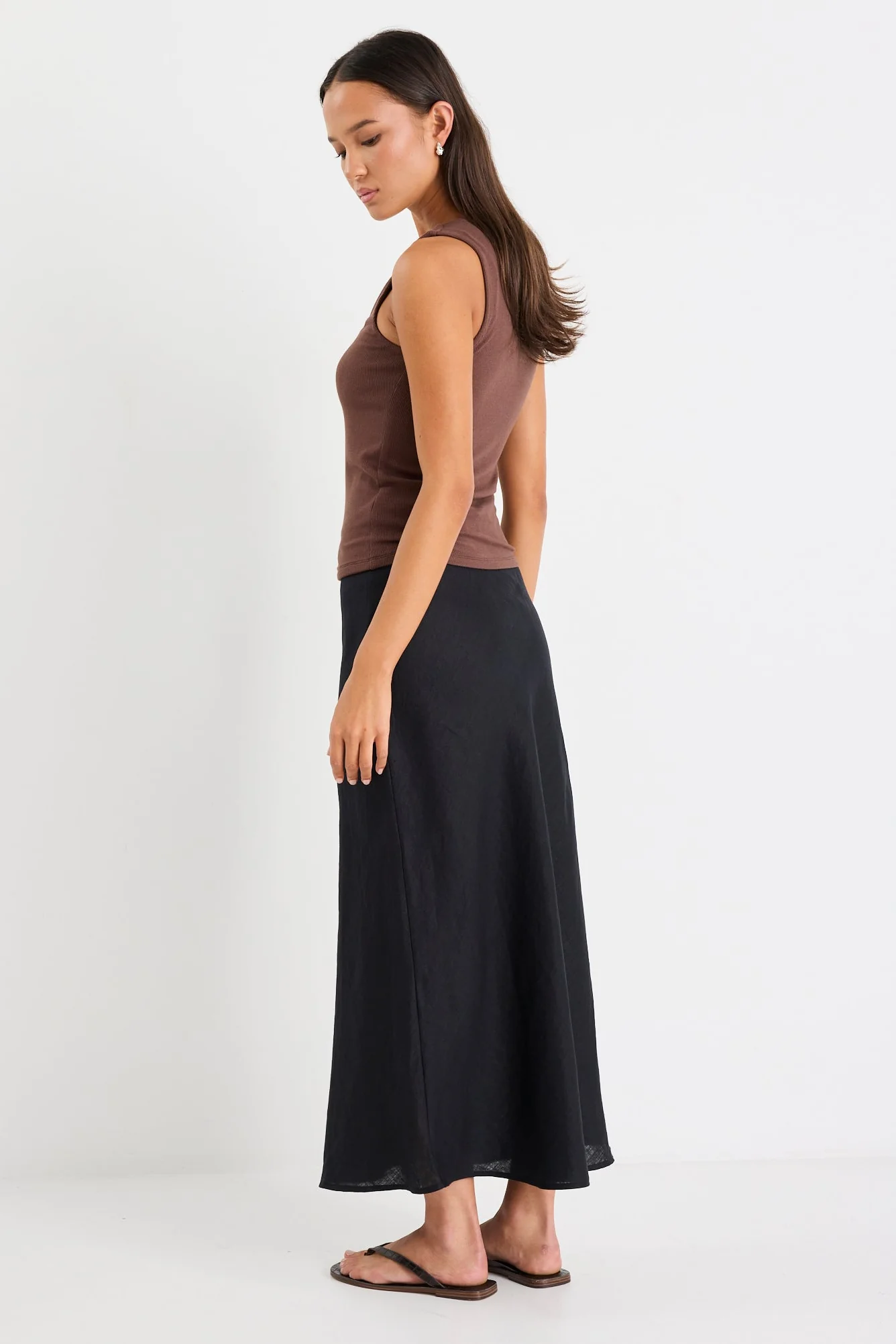 Bliss Black Linen Bias Midi Skirt - Image 6