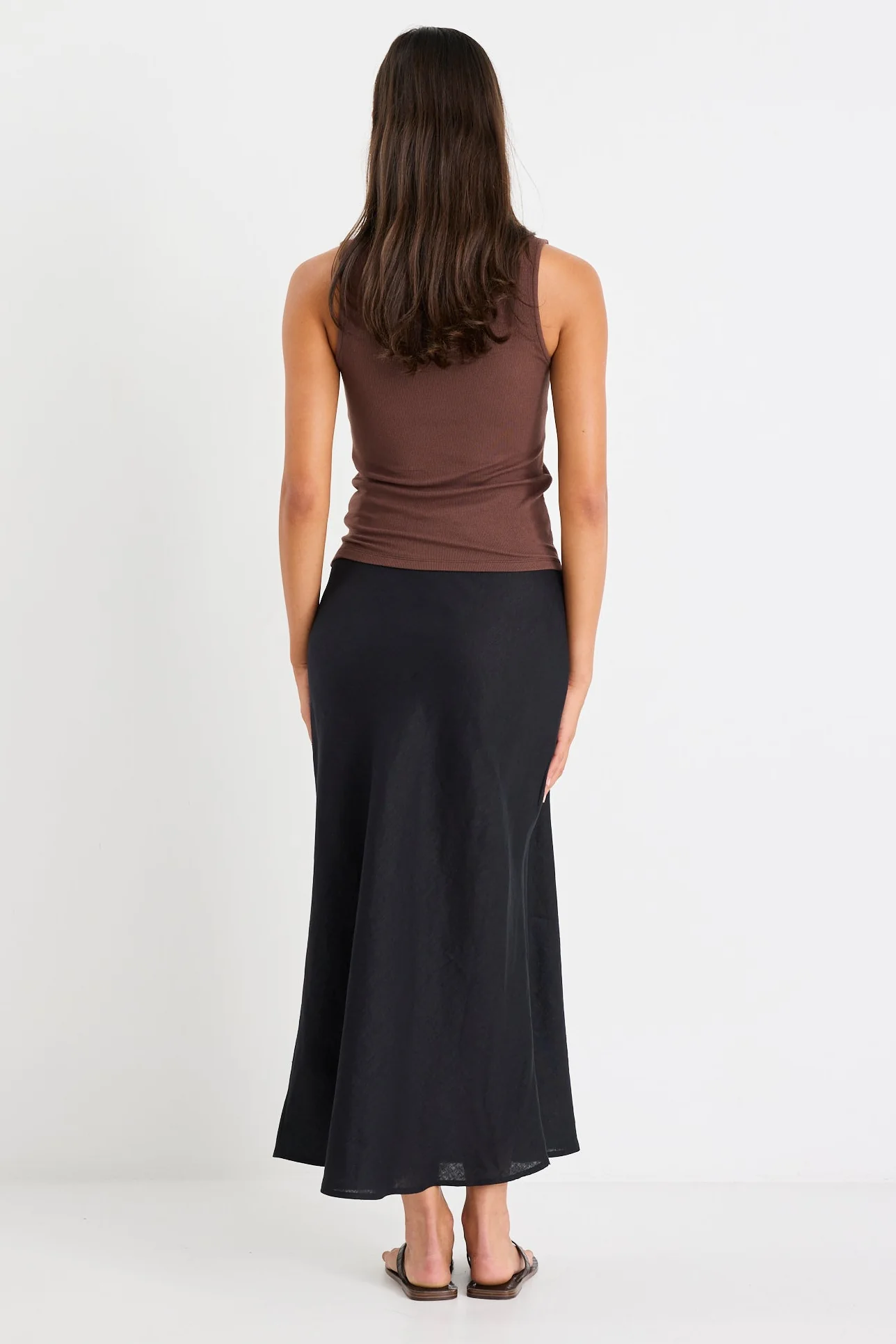 Bliss Black Linen Bias Midi Skirt - Image 7