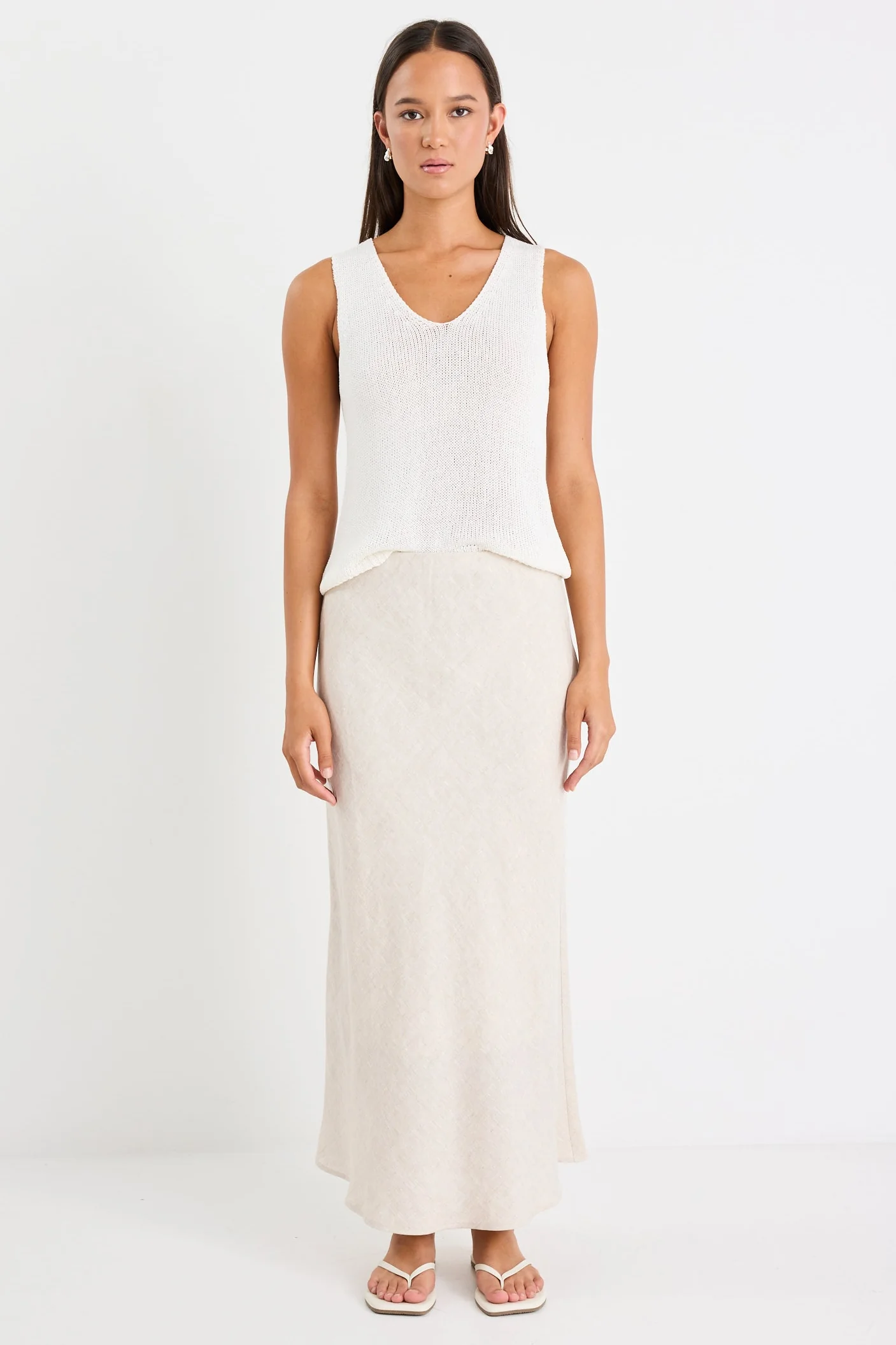 Bliss Natural Linen Bias Midi Skirt - Image 3