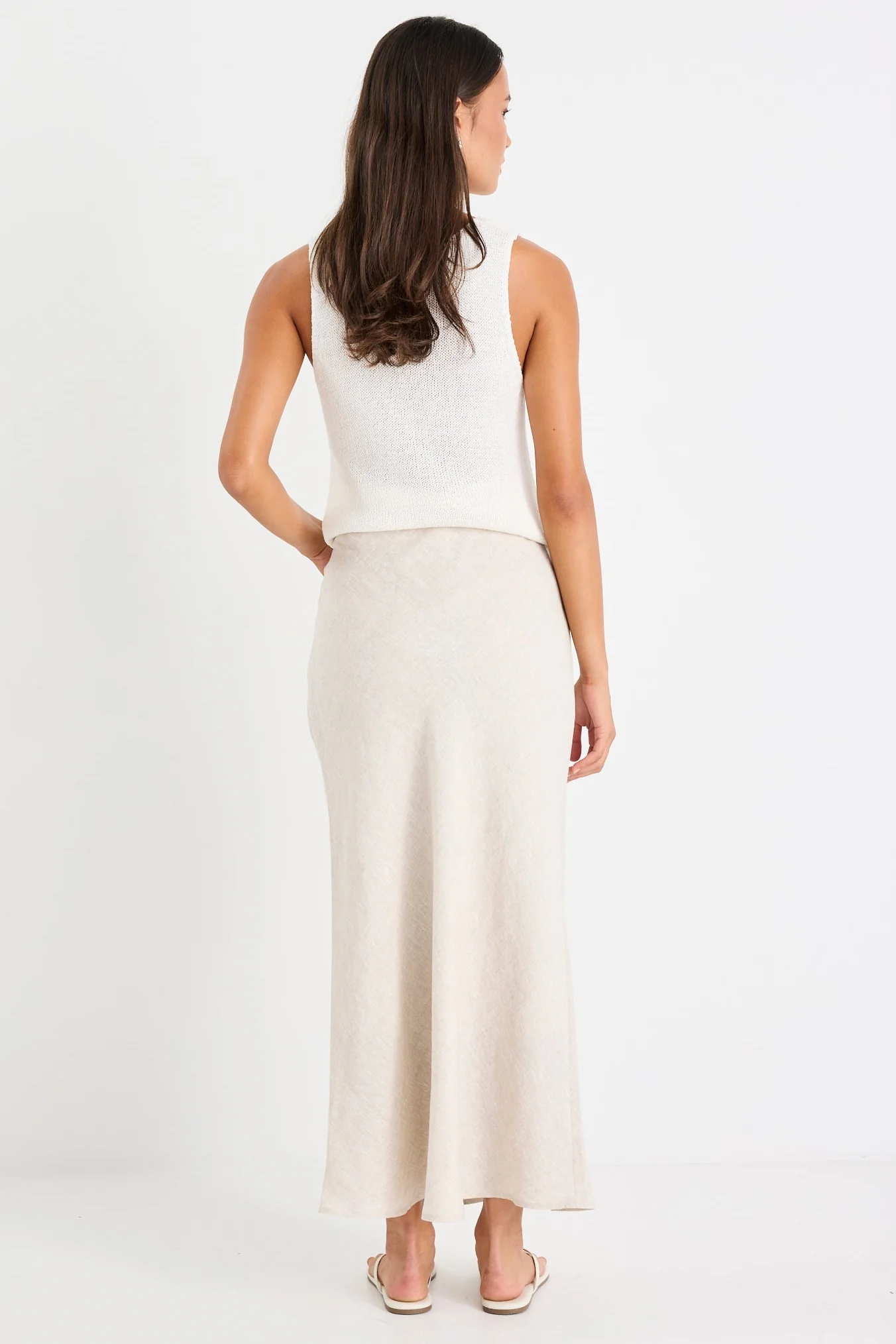 Bliss Natural Linen Bias Midi Skirt - Image 4