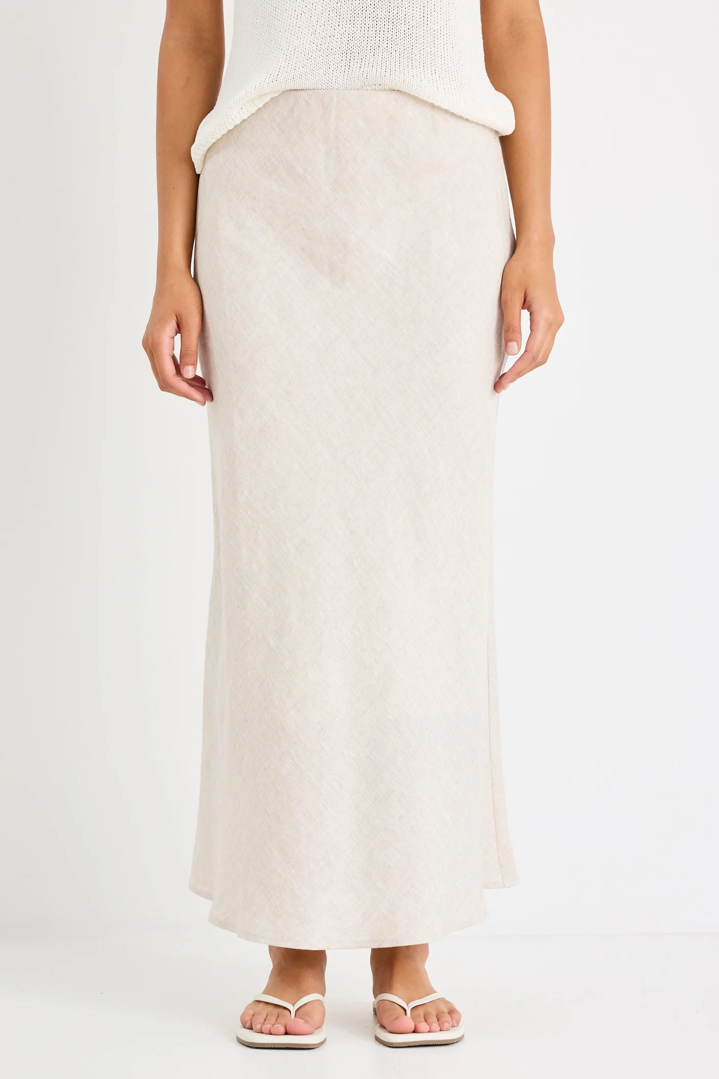 Bliss Natural Linen Bias Midi Skirt - Image 5