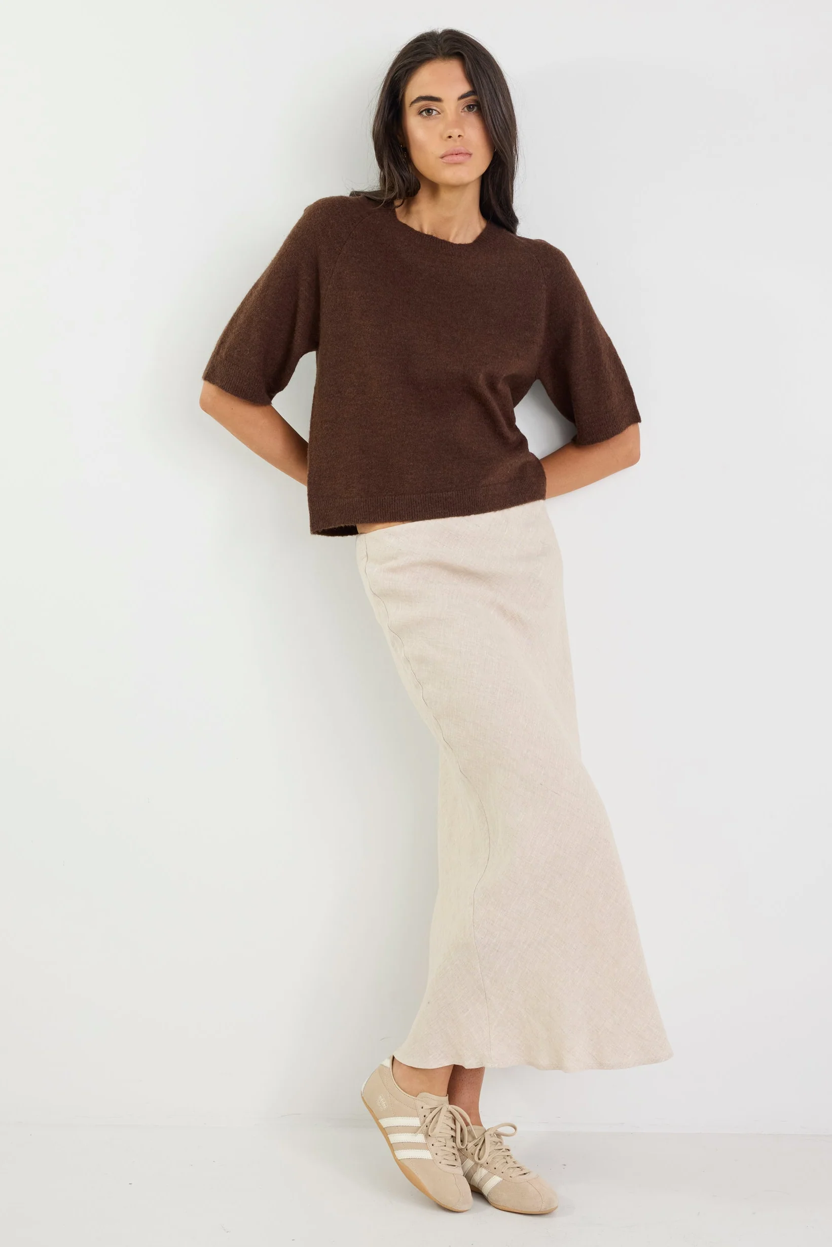 Bliss Natural Linen Bias Midi Skirt - Image 7